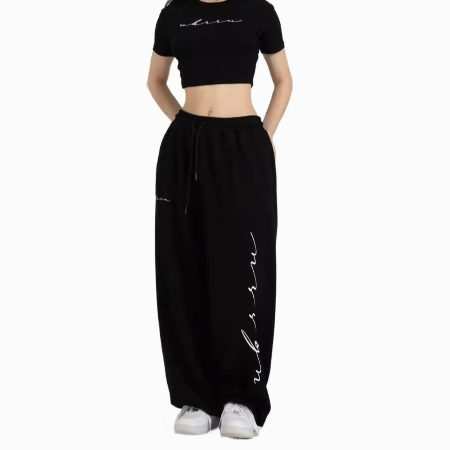 Pantalon large avec cordon de serrage imprimé lettres, style hip-hop, danse jazz, 100 cm