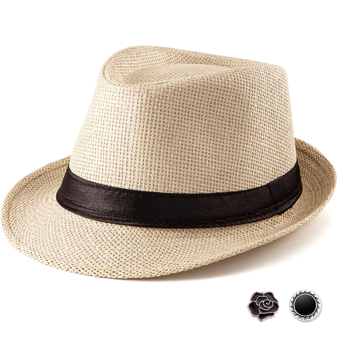 LADYBRO Chapeaux Fedora de paille XL pour homme, été, trilby, plage, voyage, Panama, décontracté, 7 1/2