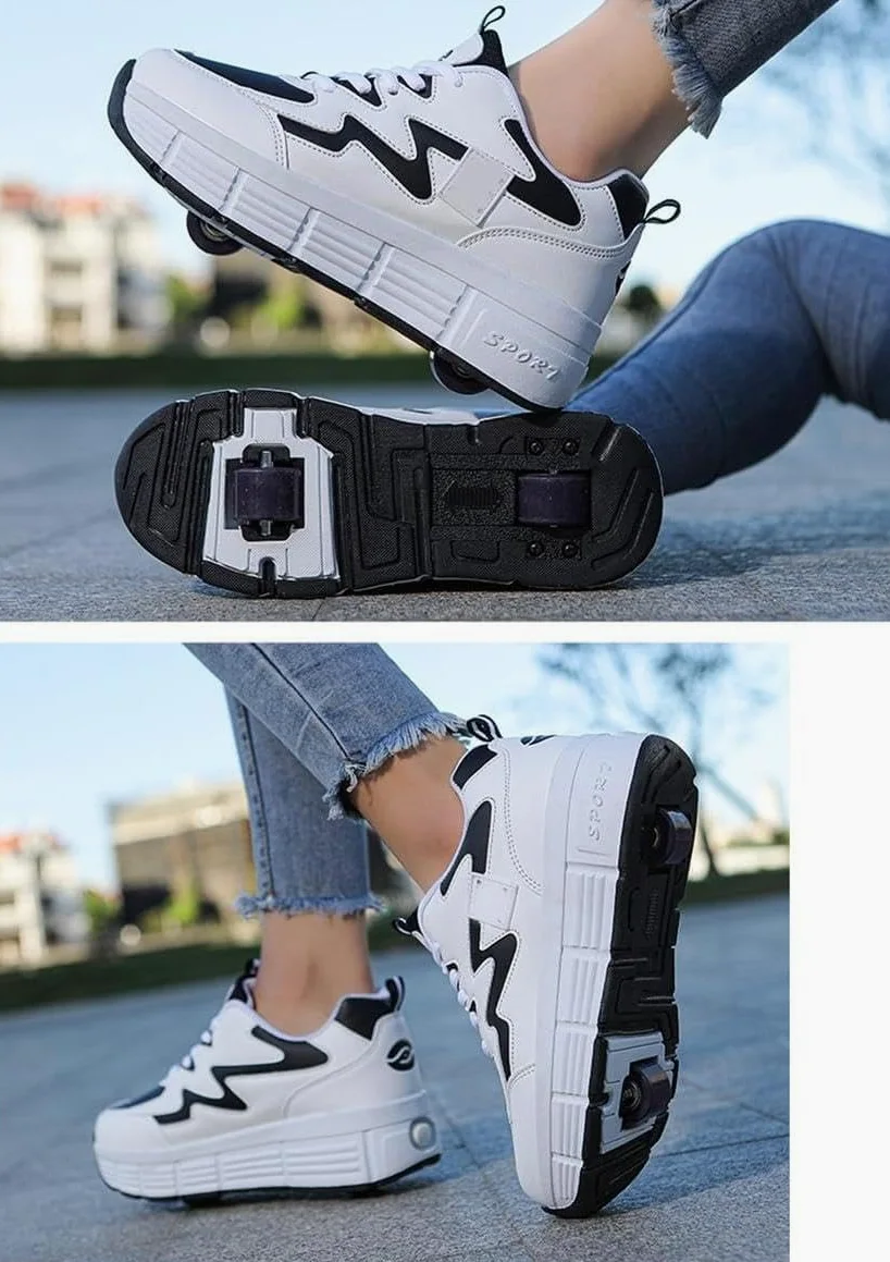 Chaussures à roulettes 2 en 1 pour enfants et adultes, patins à roulettes multifonctions
