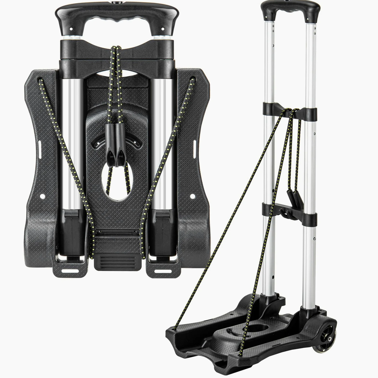 Vsaikeo Diable Pliable avec 2 Roues, Chariot à Bagages Pliable en Aluminium léger, Chariot Portable pour Voyage en aéroport