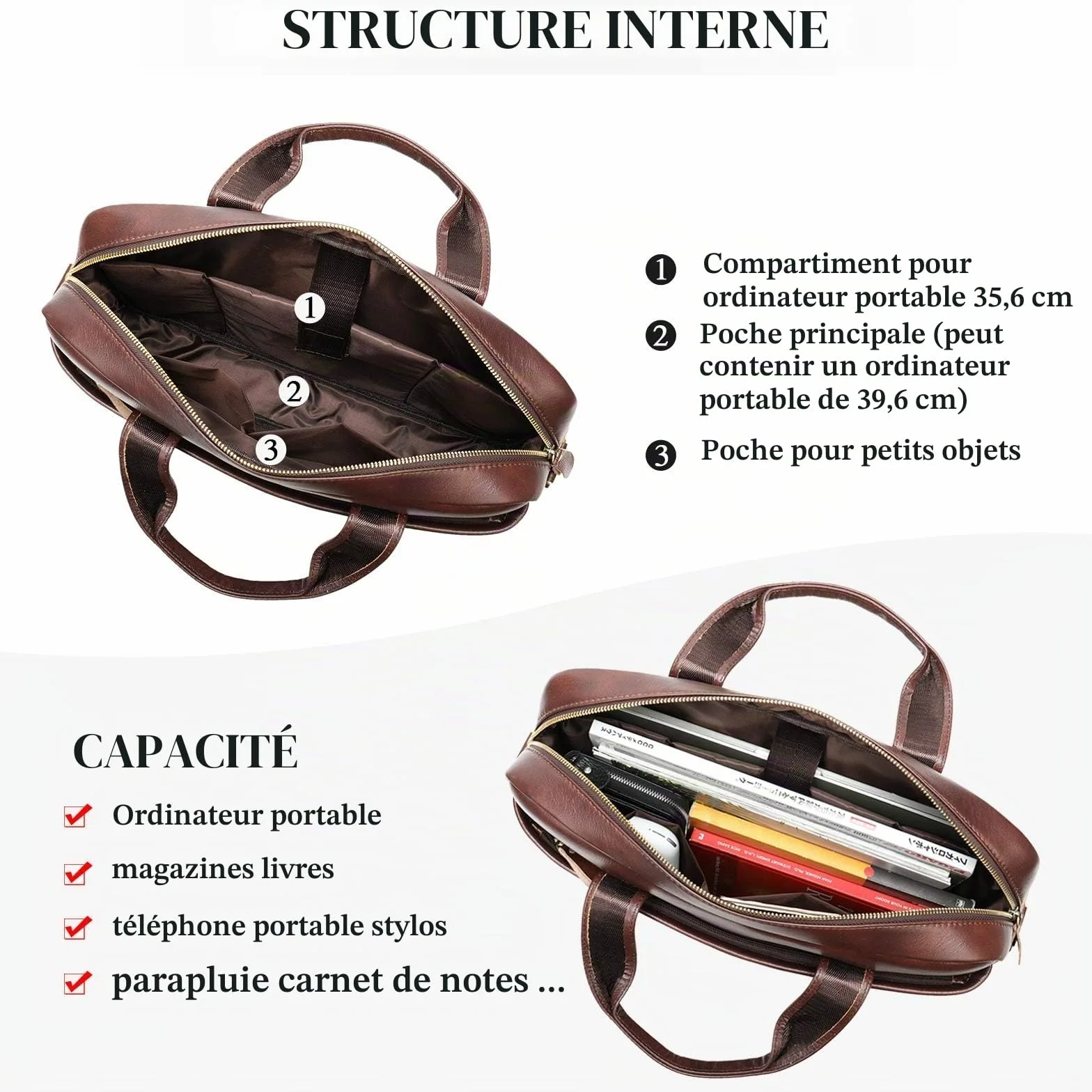VINBAGGE Sac Business Mallette Homme Cartable Sacs Business en Cuir Véritable 14 Pouces Porte Document Sac de Messager Sac à Bandoulière d'affaires