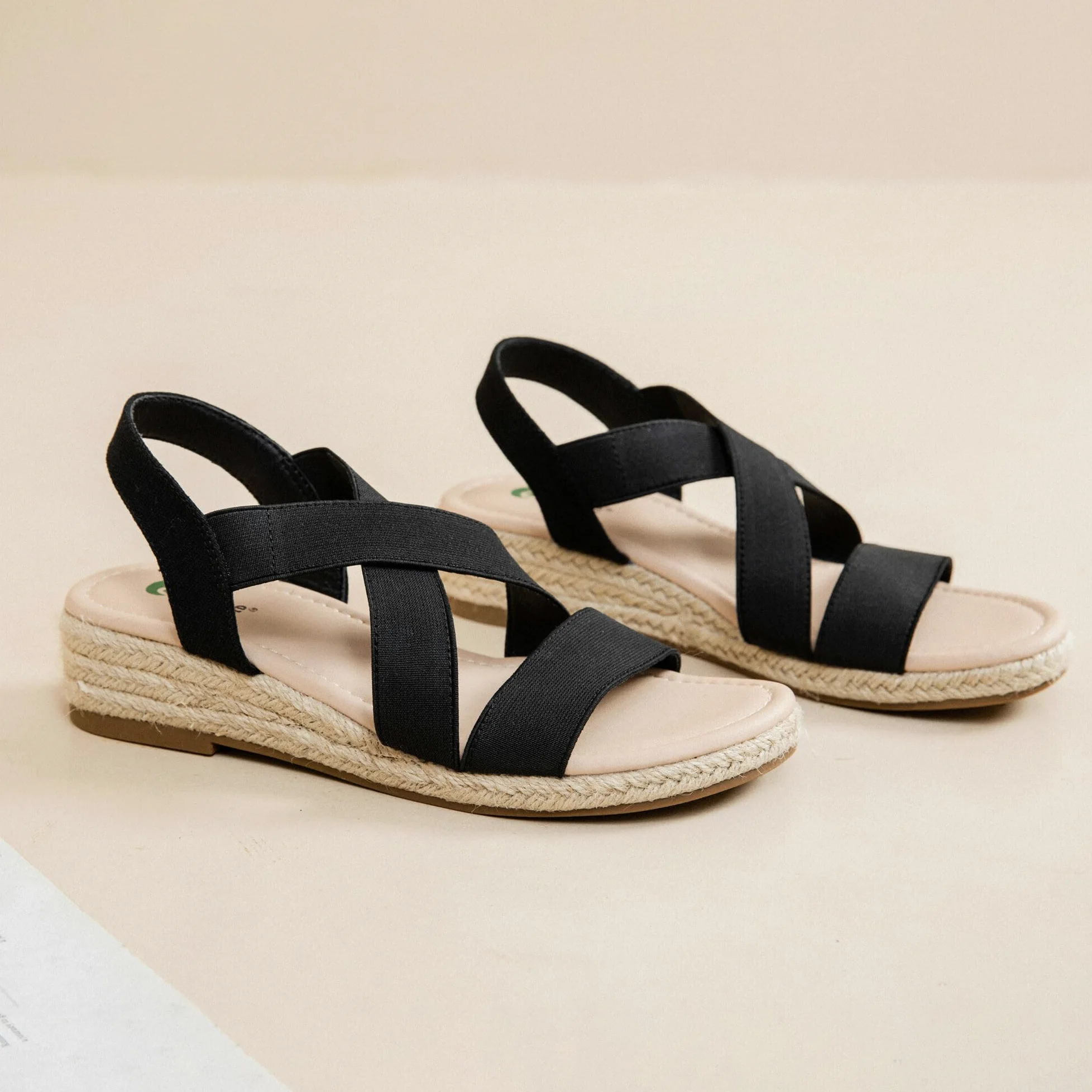 Ataiwee Sandales compensées à plateforme pour femmes,Sandales compensées espadrilles d'été décontractées avec bride de cheville élastique et bout ouvert