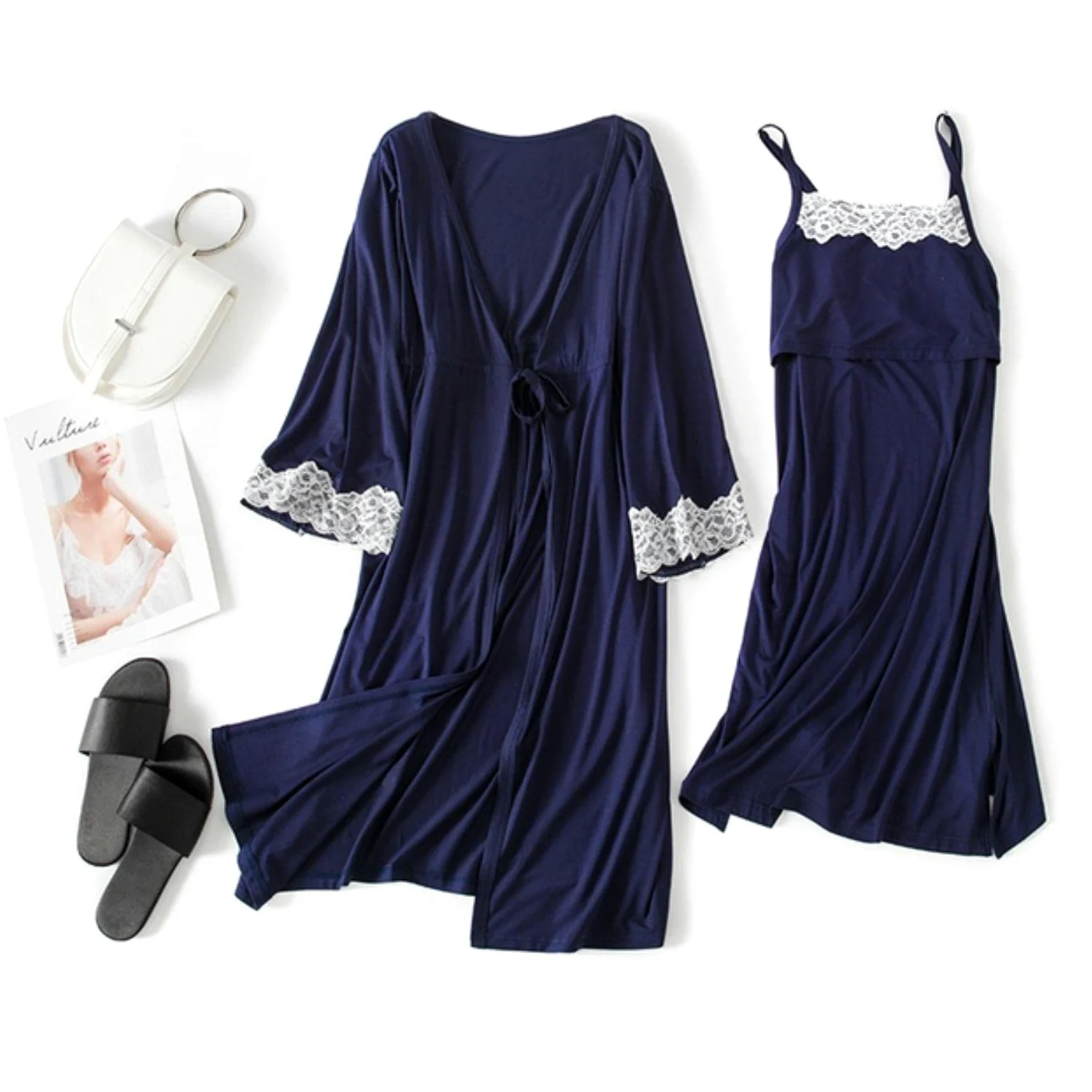 Femme Enceinte vêtements de Nuit Allaitement Grossesse Pyjamas Fronde Allaitement Chemise de Nuit maternité Travail Robe + Robe Accouchement