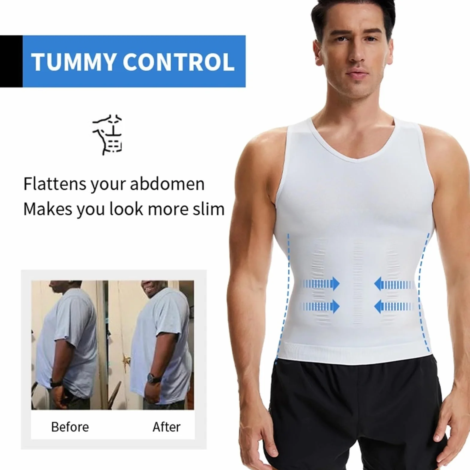 Shapewear pour Homme Lot de 2 débardeurs Compression for Homme, col en V, Gaine Amincissante, Ventre Plat