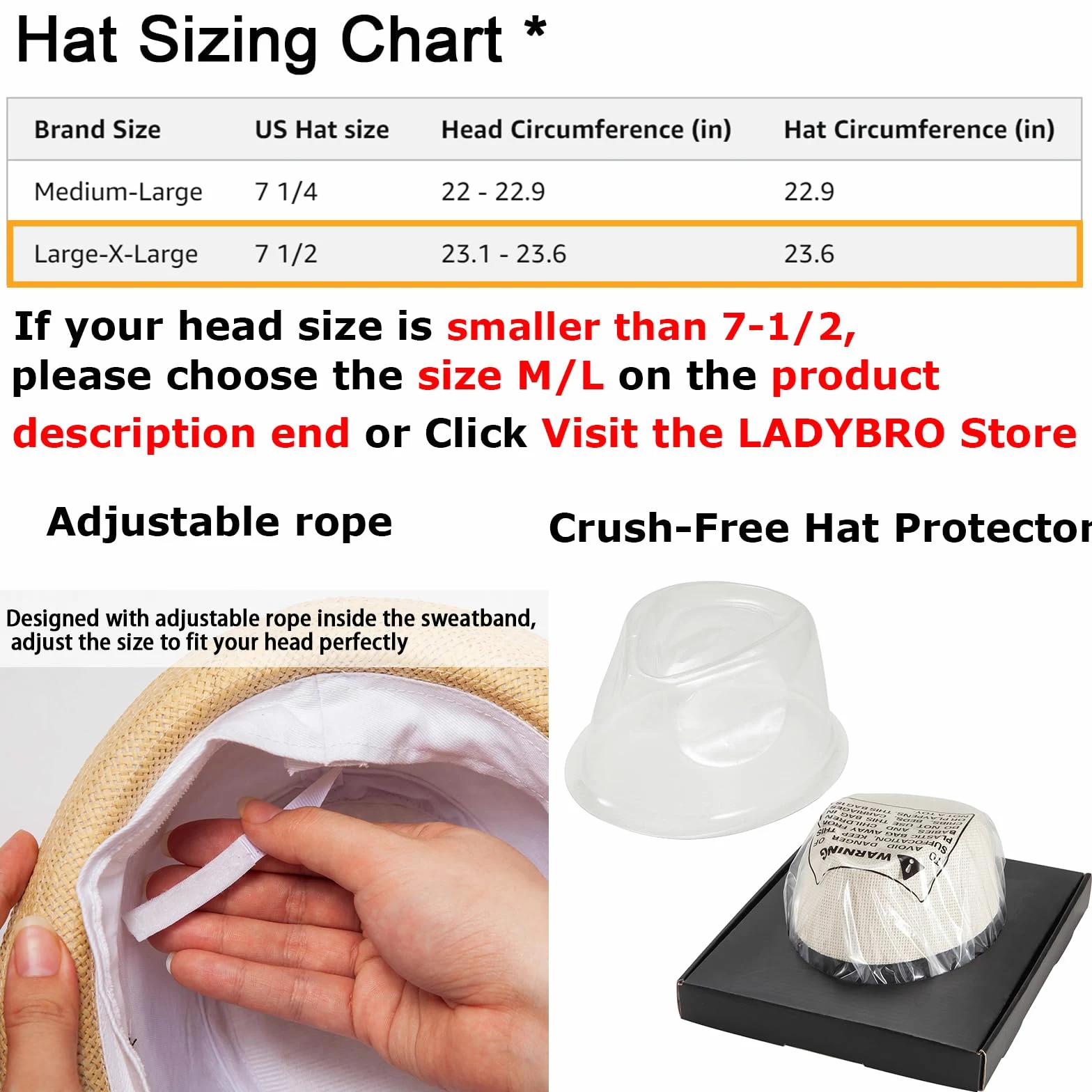 LADYBRO Chapeaux Fedora de paille XL pour homme, été, trilby, plage, voyage, Panama, décontracté, 7 1/2