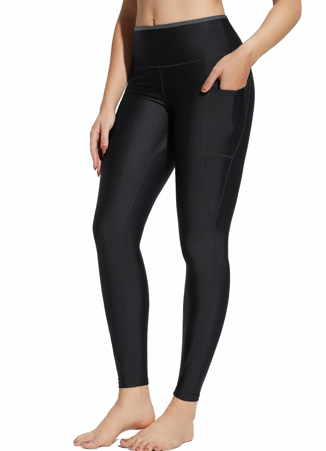 BALEAF Legging de natation pour femme avec poches à fermeture éclair - Rashguard avec doublure - Maillot de bain modeste UPF 50+