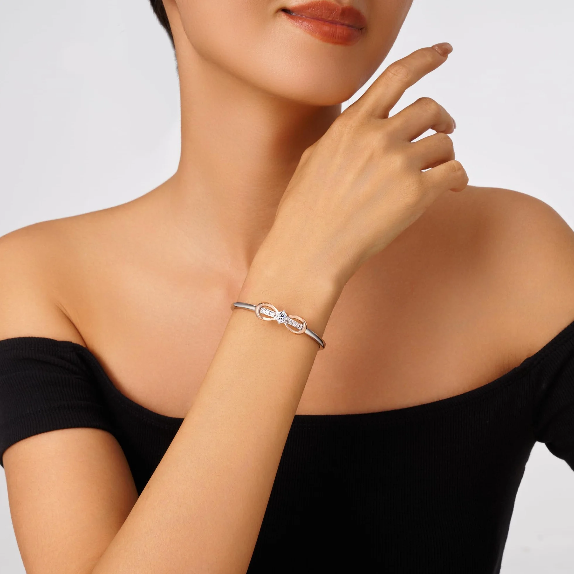 Plaqué or blanc 18 Carats et or rose nœud d'amour Infini Bracelet Femme, Bijoux Femme, Romantique Cadeau Femme-Idées Uniques pour Anniversaire, Fête des Mères, Saint-Valentin, Noël