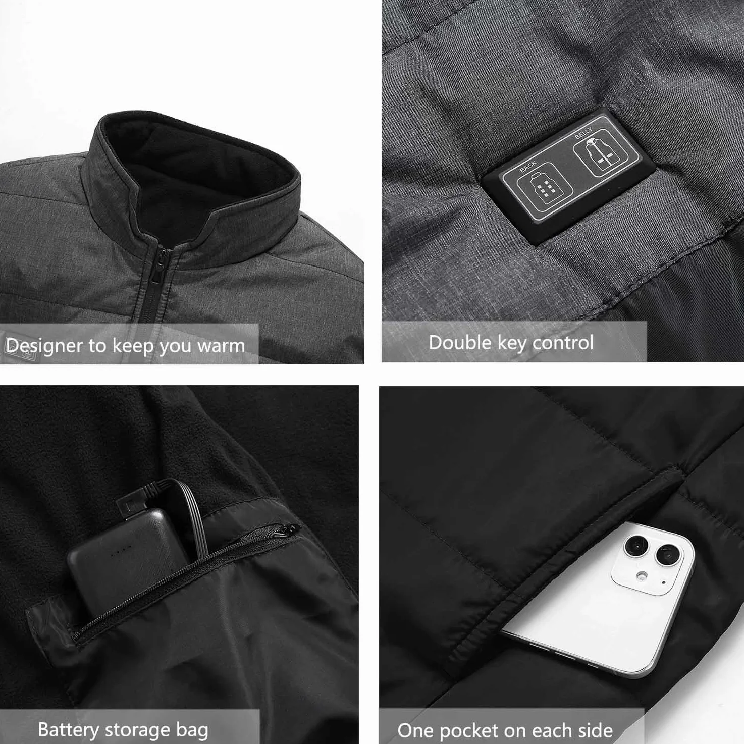 Panngu Gilet chauffant avec batterie externe, veste avec chauffage, gilet chauffant pour homme et femme - Veste chauffante avec batterie