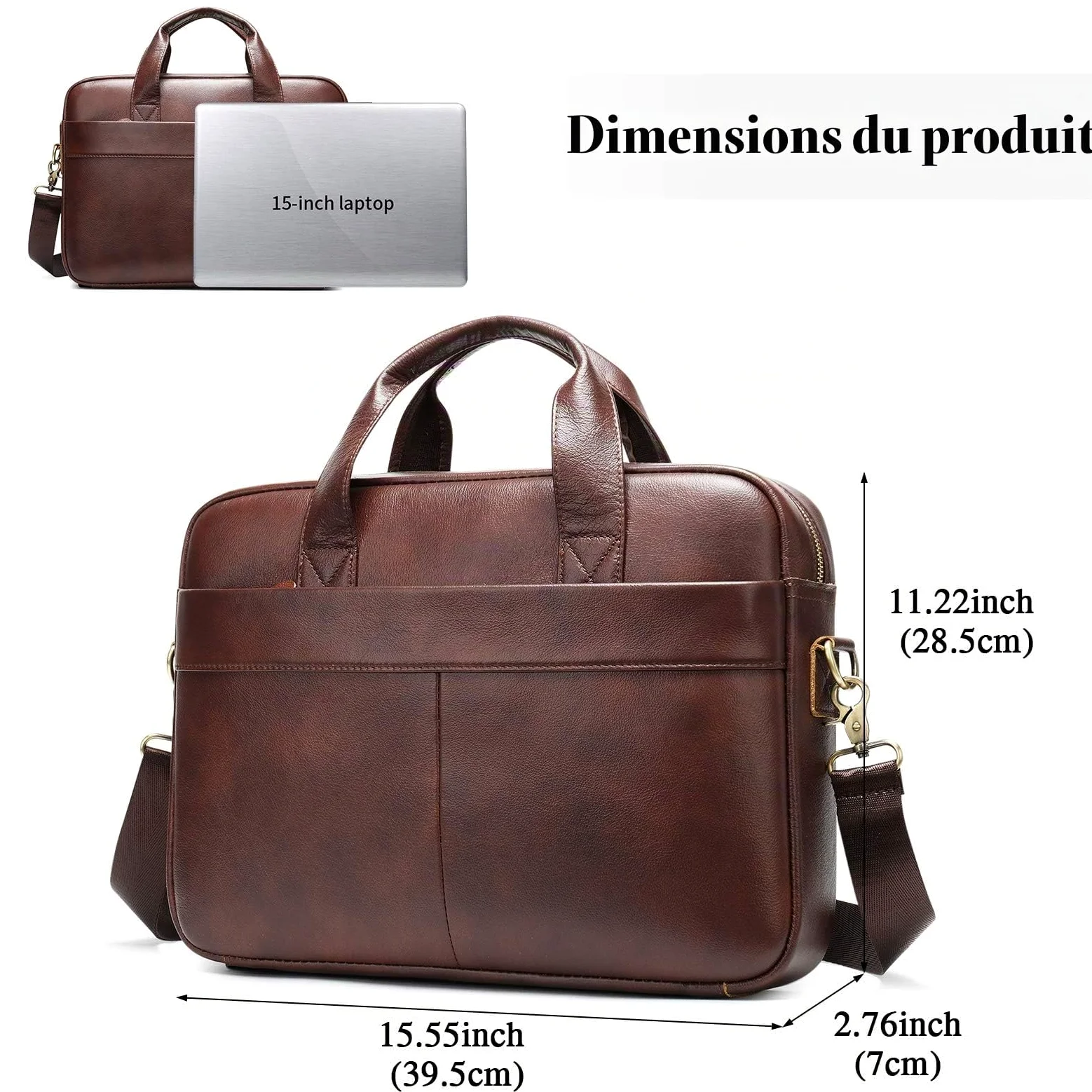 VINBAGGE Sac Business Mallette Homme Cartable Sacs Business en Cuir Véritable 14 Pouces Porte Document Sac de Messager Sac à Bandoulière d'affaires