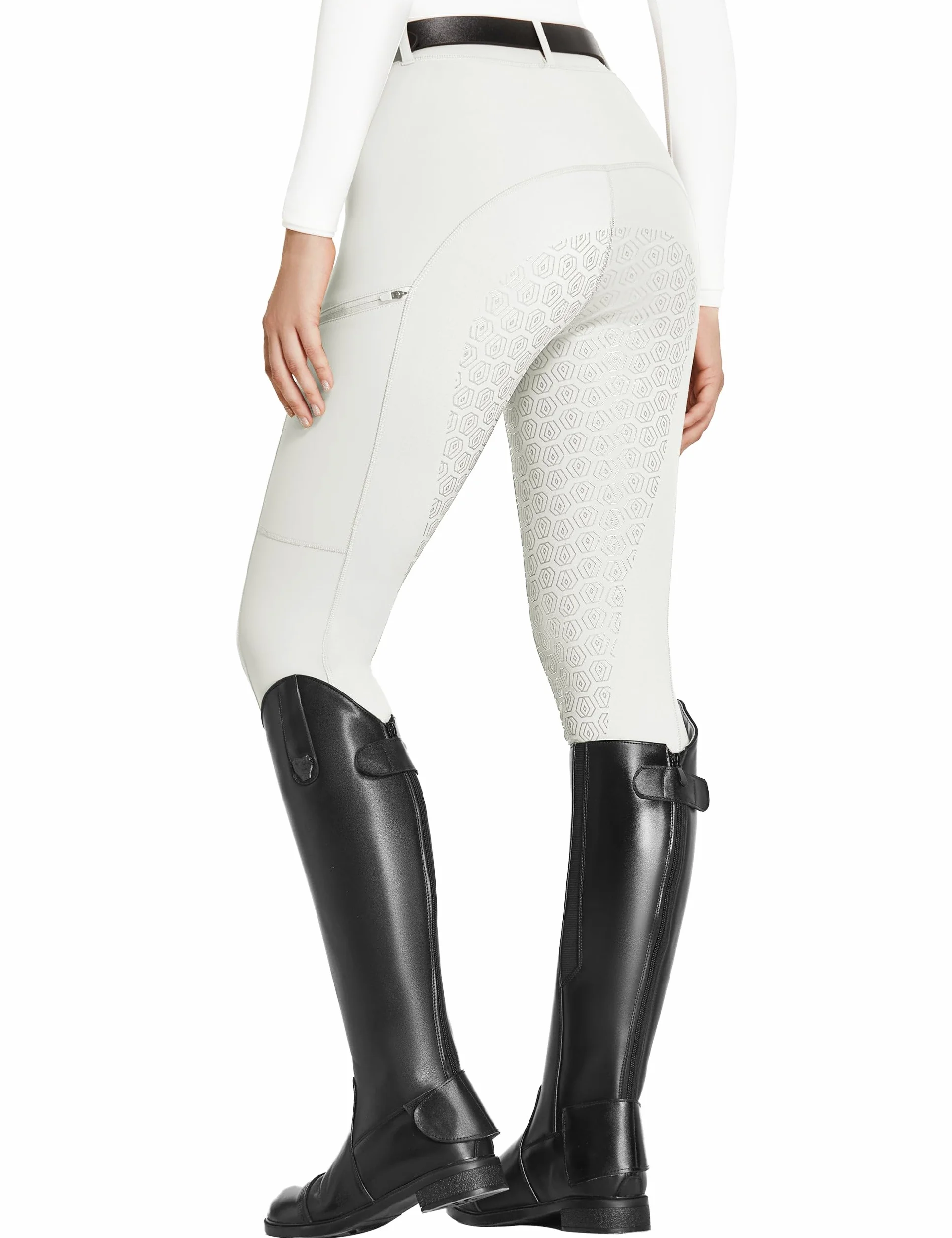 FitsT4 Sports Legging d'équitation pour femme en silicone avec poche pour téléphone portable et passants de ceinture pour l'équitation et l'entraînement des chevaux
