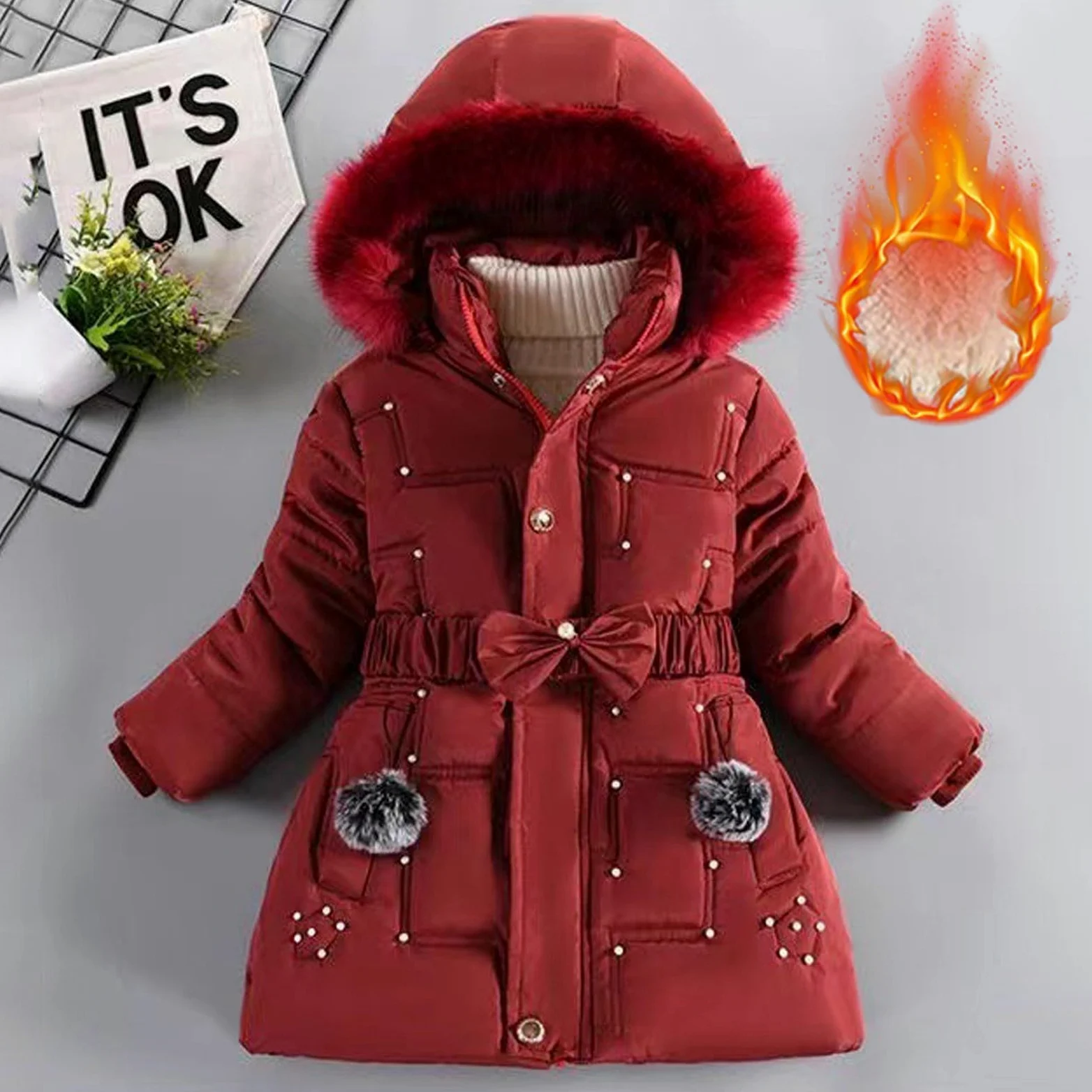 Manteau d'hiver à capuche en polaire pour filles, veste de chef pour filles