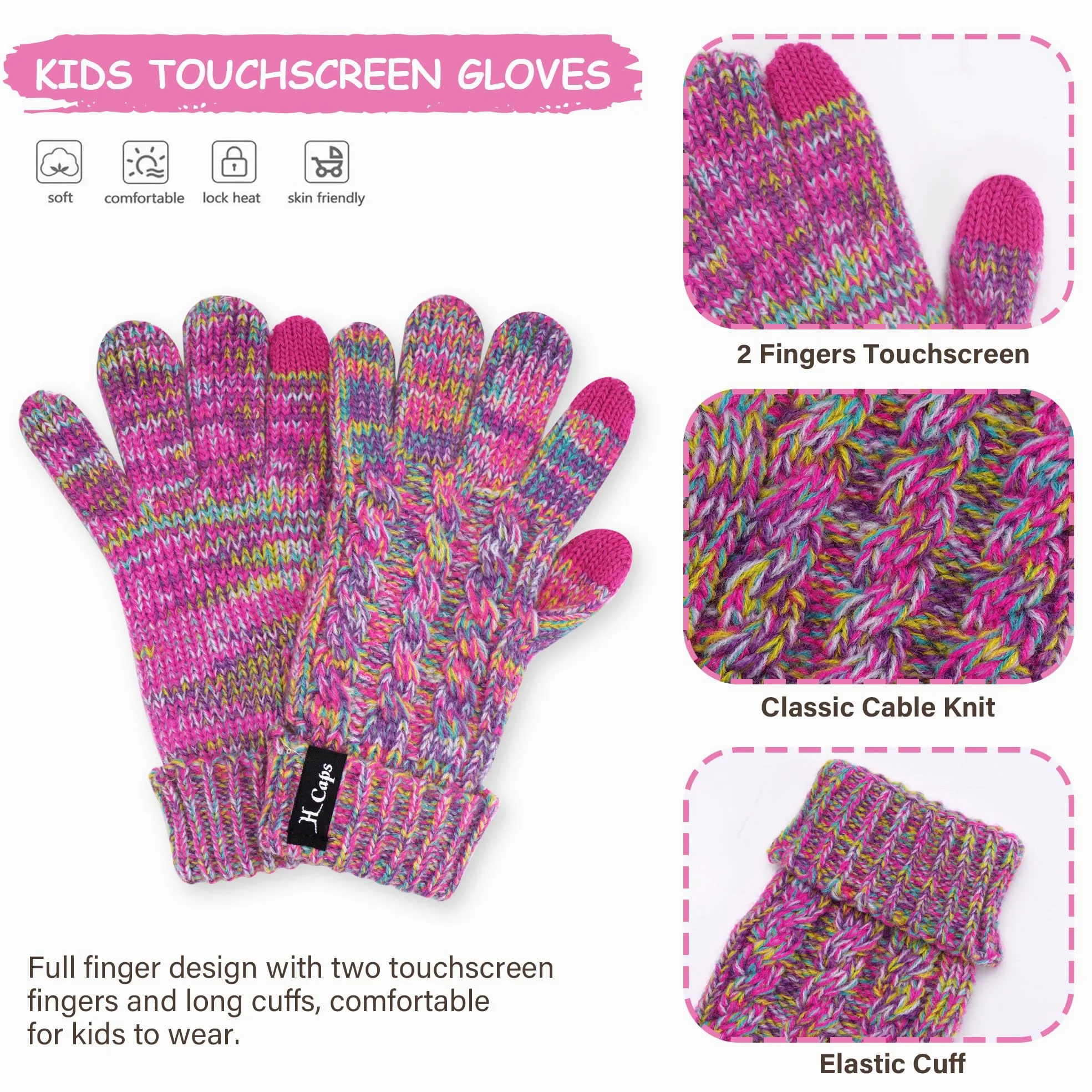 Enfant Fille Garçons Hiver Chapeau Bonnet Echarpe Écran Tactile Gants Set 3-6-12 Ans Tricot Pom Bonnets Casquette Cache Cou Gant Cadeaux pour Filles Garçons