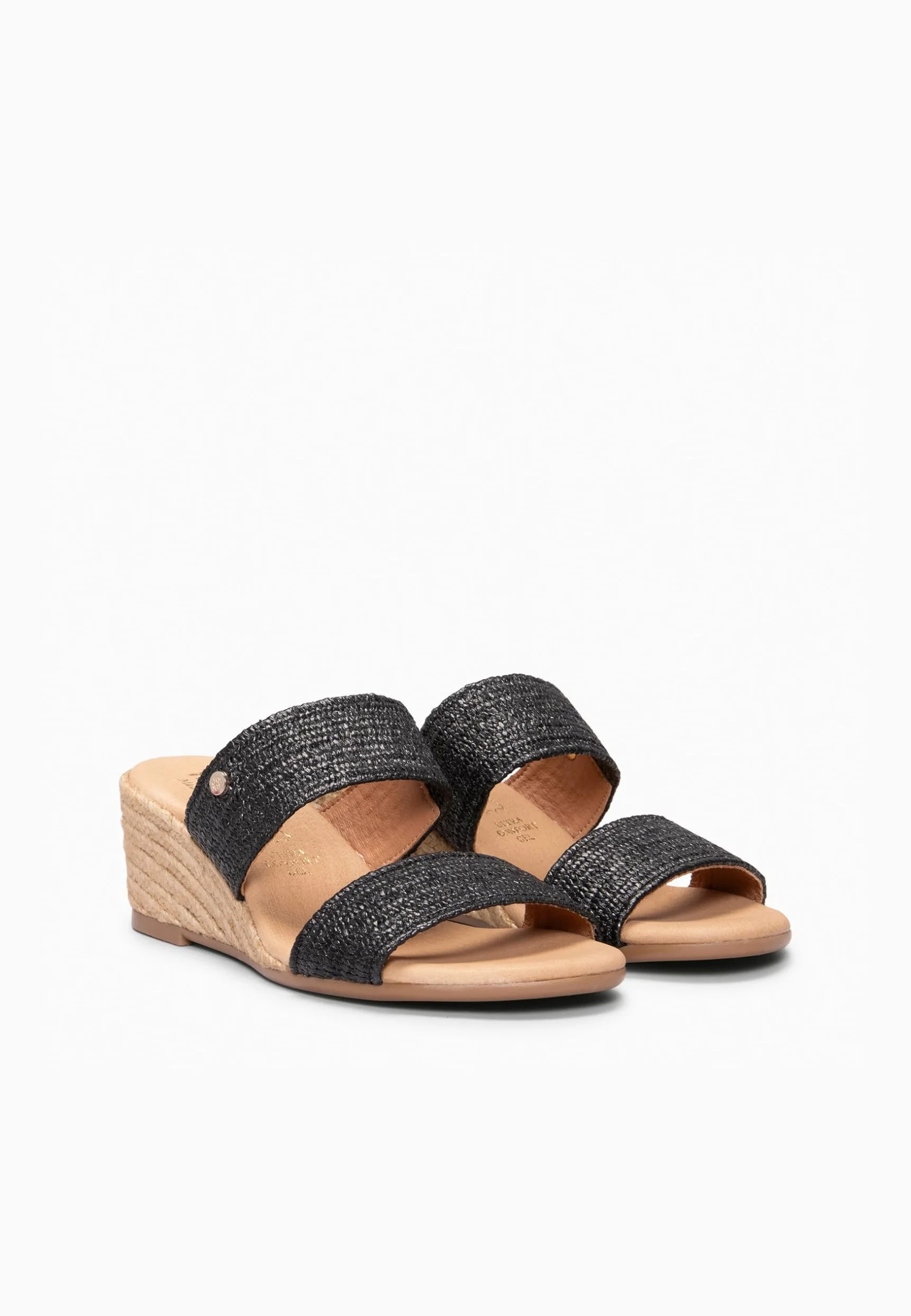 miMaO. Mules à talon compensé de type espadrilles. Fabrication artisanale