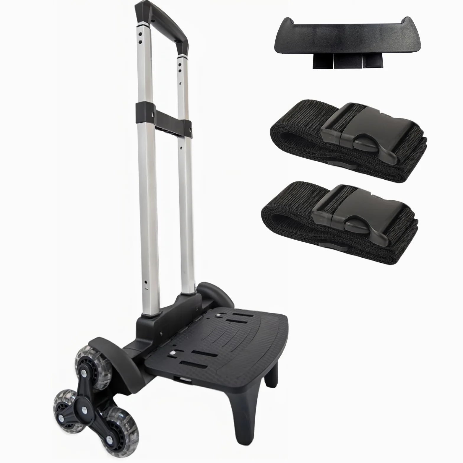 Chariot à Dos Pliable léger - Diable à 3 Roues avec Sangle, Backpack Trolley pour Sac à Dos, Voyage et Usage Quotidien - Noir