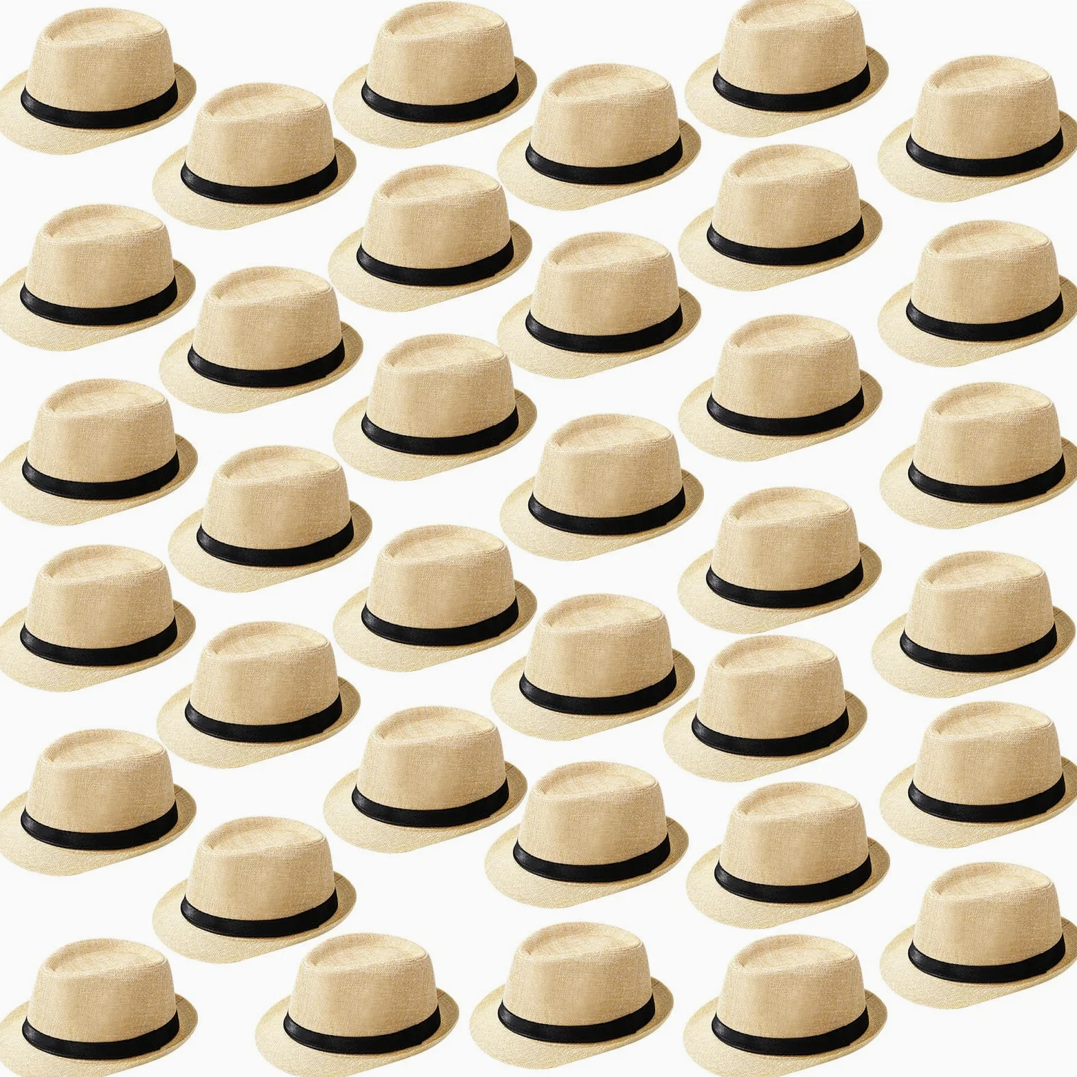 Suhine Lot de 36 chapeaux Fedora d'Halloween pour homme en vrac années 20 en paille à bord court soleil panama femme costume de fête, circonférence 60 cm