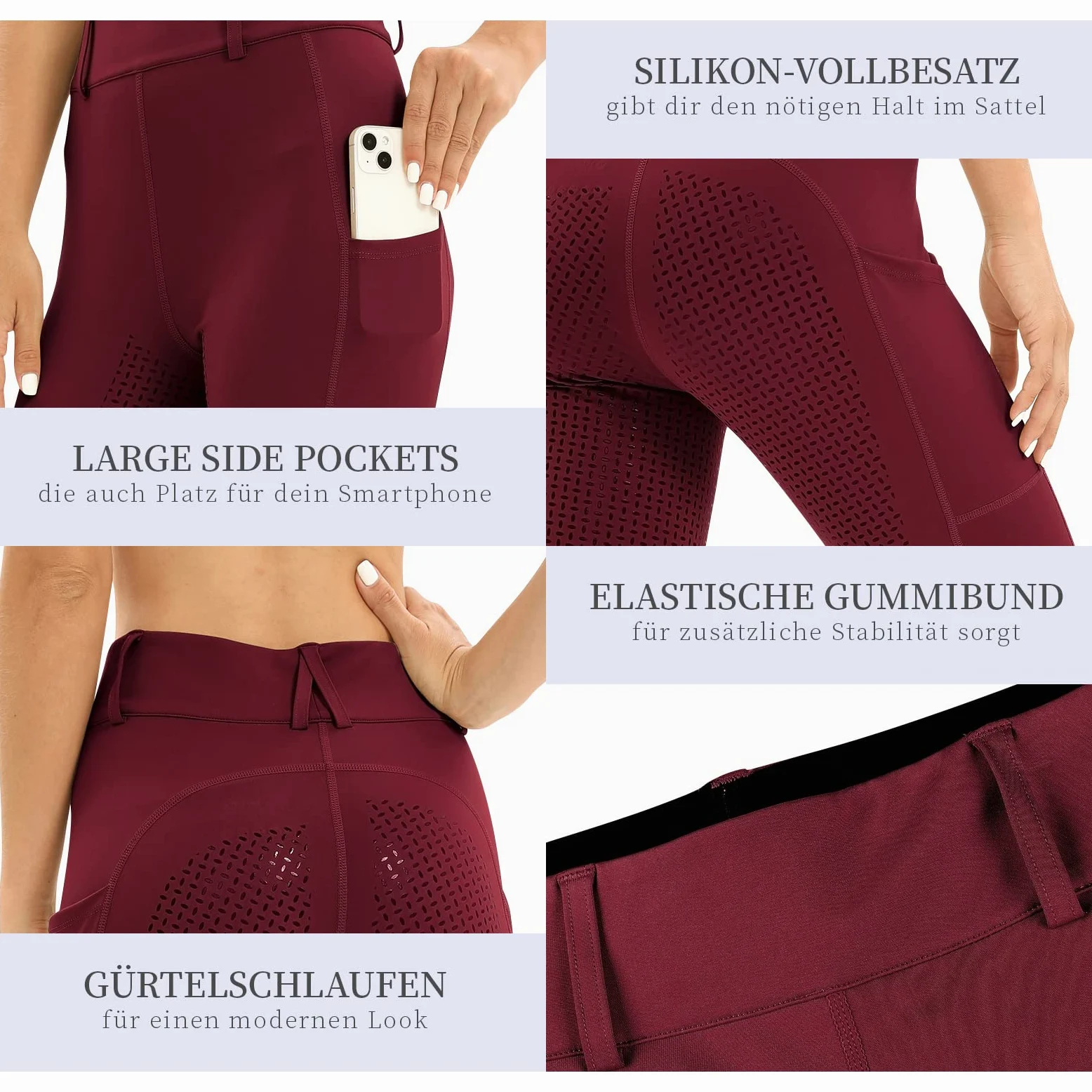 Legging d'équitation pour femme avec poche pour téléphone portable, taille haute, stretch, avec passants de ceinture