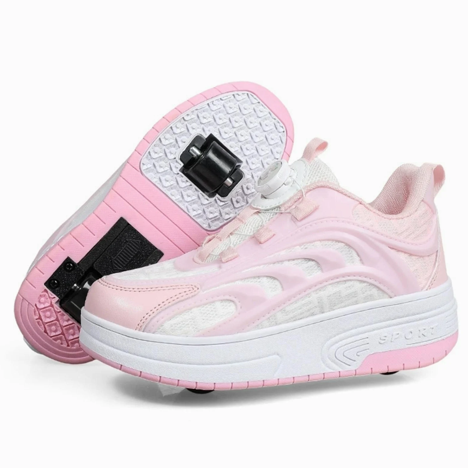 Surwin Chaussures à roulettes Rétractable Détachable Enfant Fille Garçon Basket Roller