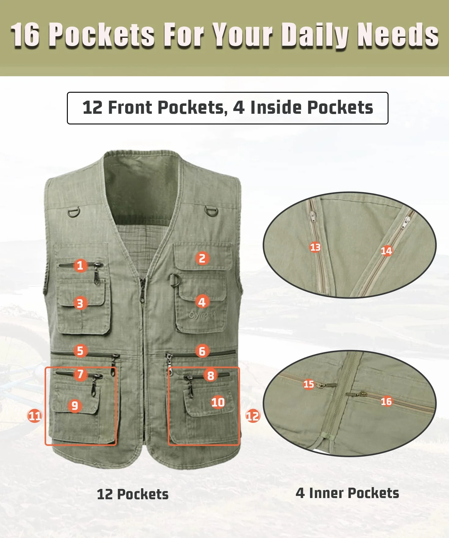 Homme Gilet de Pêche Gilet de Extérieur Décontracté Léger Respirant Veste sans Manches Veste de Sport Camping Chasse Photographie Gilet Veste avec Multi-Poche