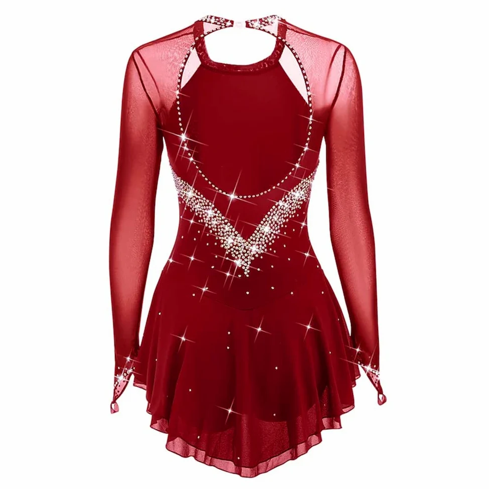 Jupe de patinage noire foncée pour femme - Costume de patinage artistique simple et généreux