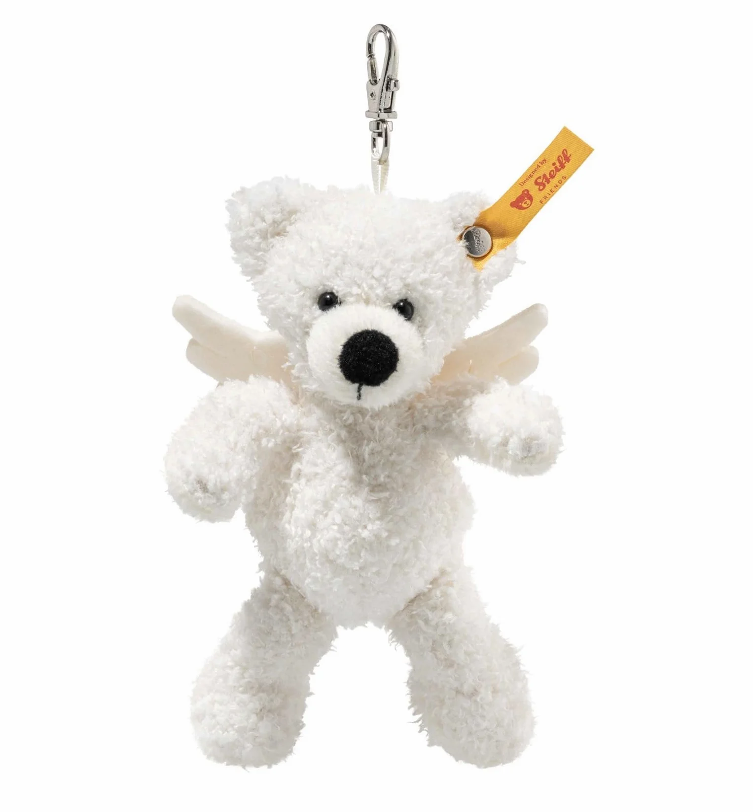 Steiff Pendentif en Forme d'ours en Peluche Lotte - 12 cm - Blanc - Ange Gardien - Porte-clés - en Peluche - Ailes d'ange en Feutre - Idée Lavable en Machine