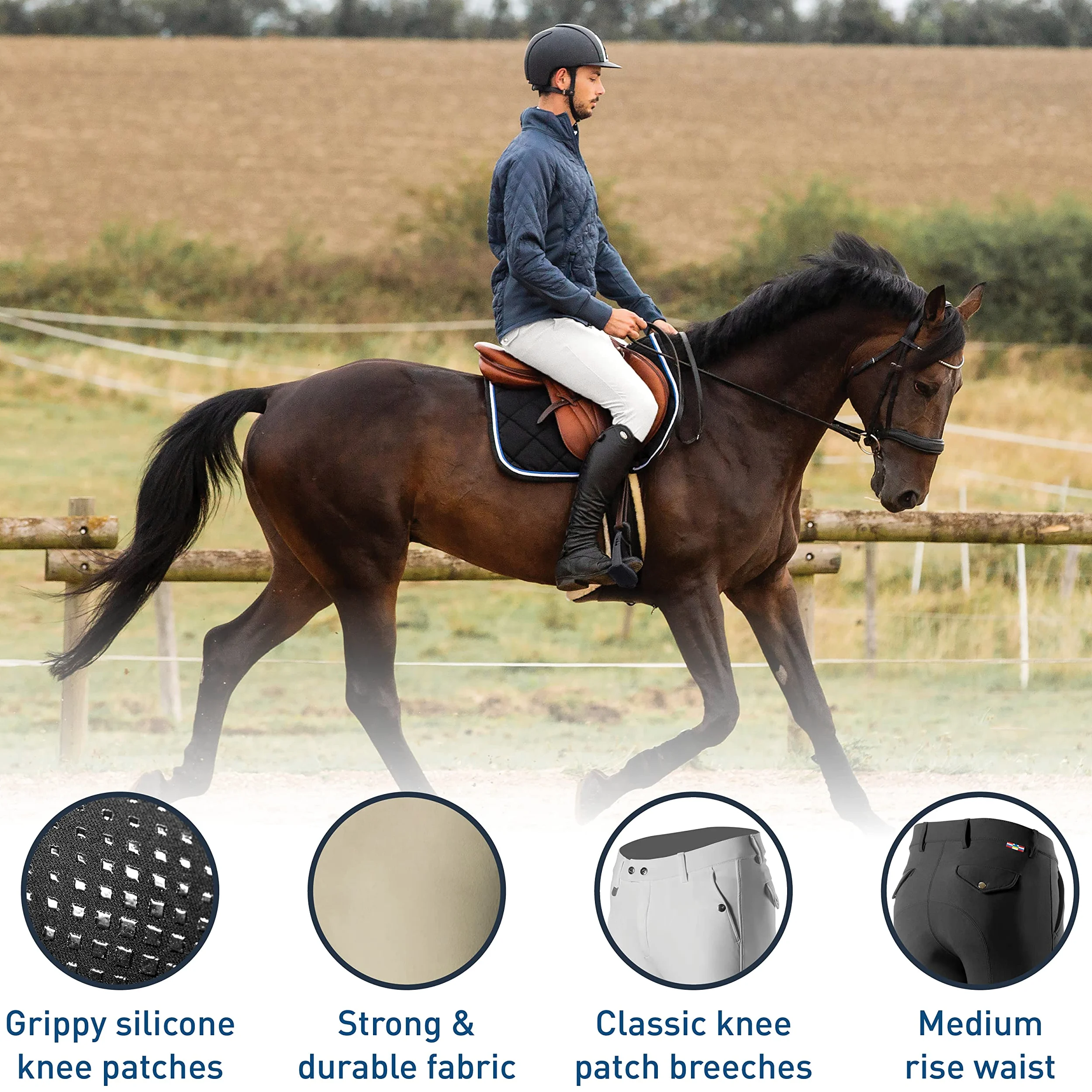 HORZE Pantalon d'équitation à basanes Silicone Grand Prix, Homme, Noir, 46