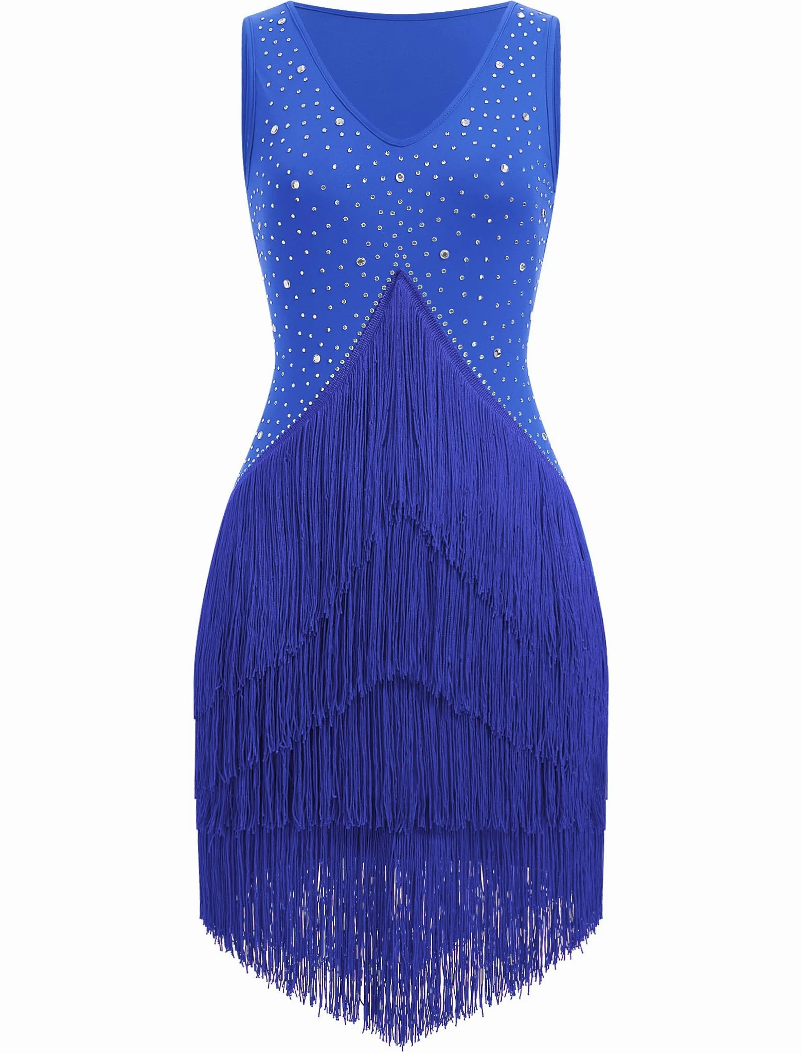 Robe de danse latine vintage années 1920 pour femme - Sans manches - Avec strass - Robe à franges - Gatsby - Cocktail - Salle de bal - Tangos - Chacha Rumba - Cami