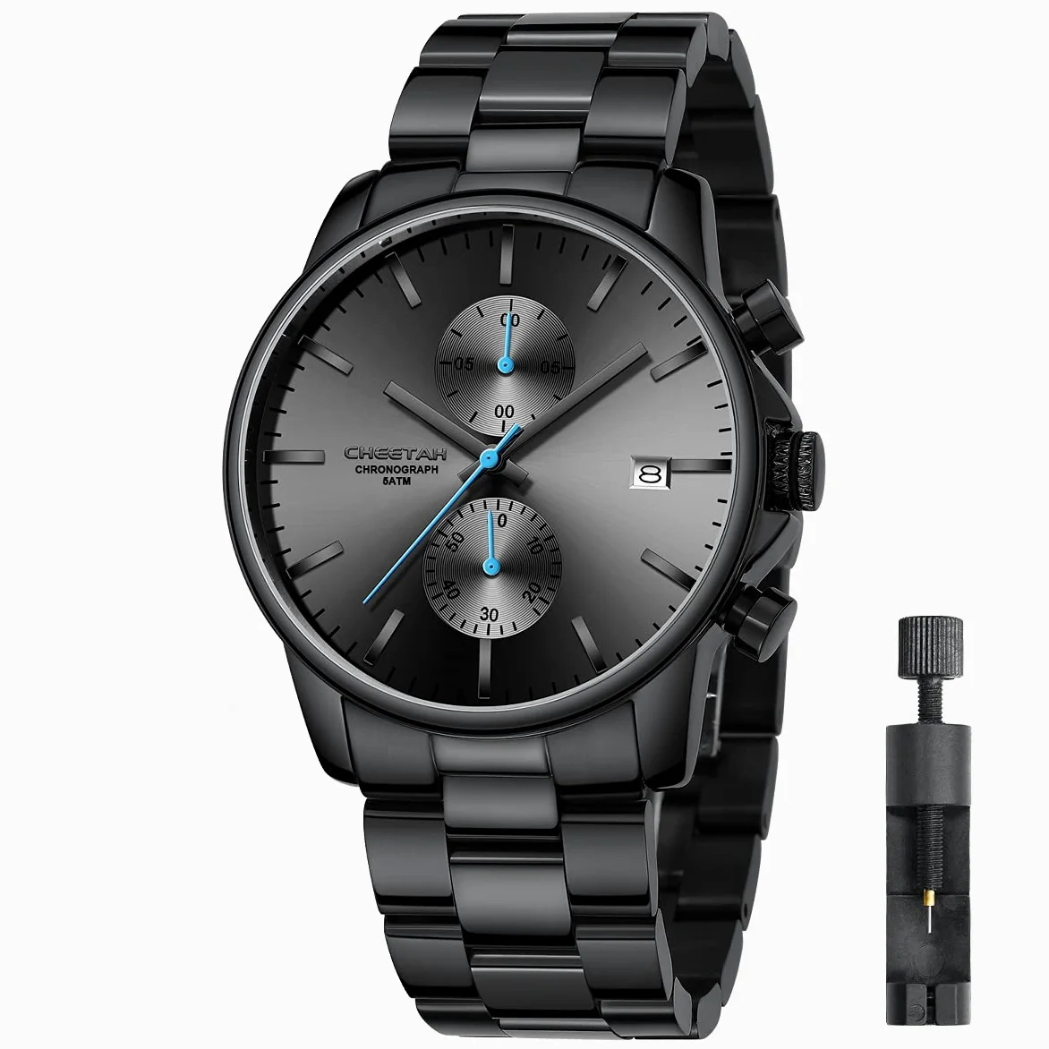 Montres pour Hommes avec Montre à Quartz chronographe étanche décontractée en Acier Inoxydable et en métal, Date Automatique dans des Mains colorée