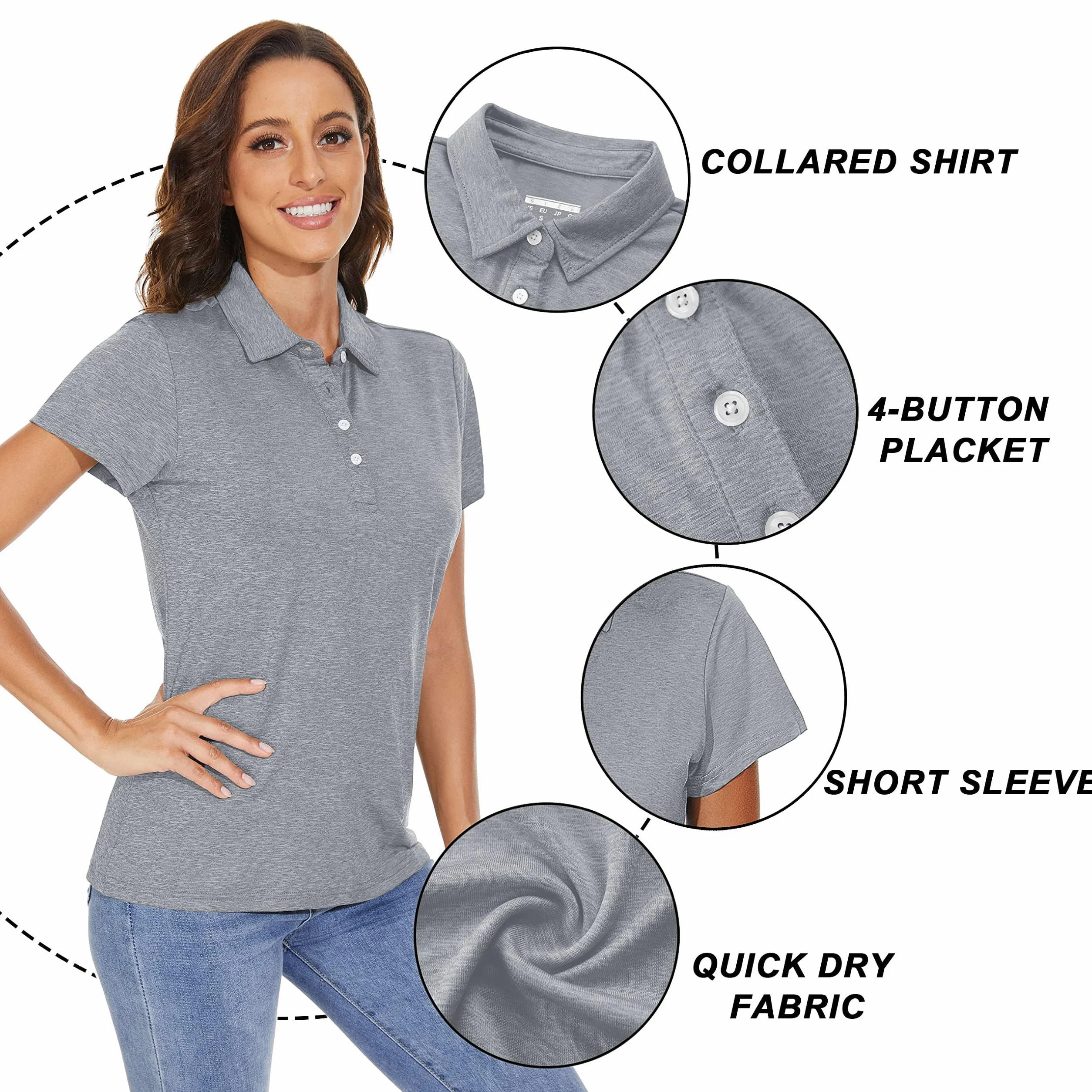 TACVASEN Chemises Décontractées Femme Polo a Manches Courtes Chemises Décontractées Haut Léger Séchage Rapide