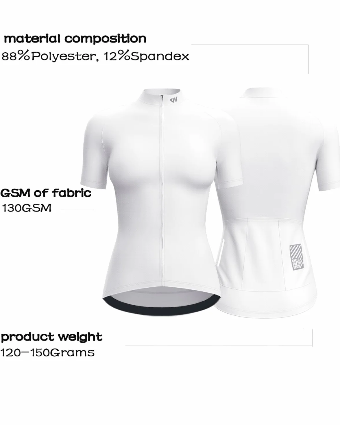 Lo.gas Maillot de cyclisme à manches courtes en maille respirante pour femme 3 poches arrière UPF50+ - blanc - Taille S
