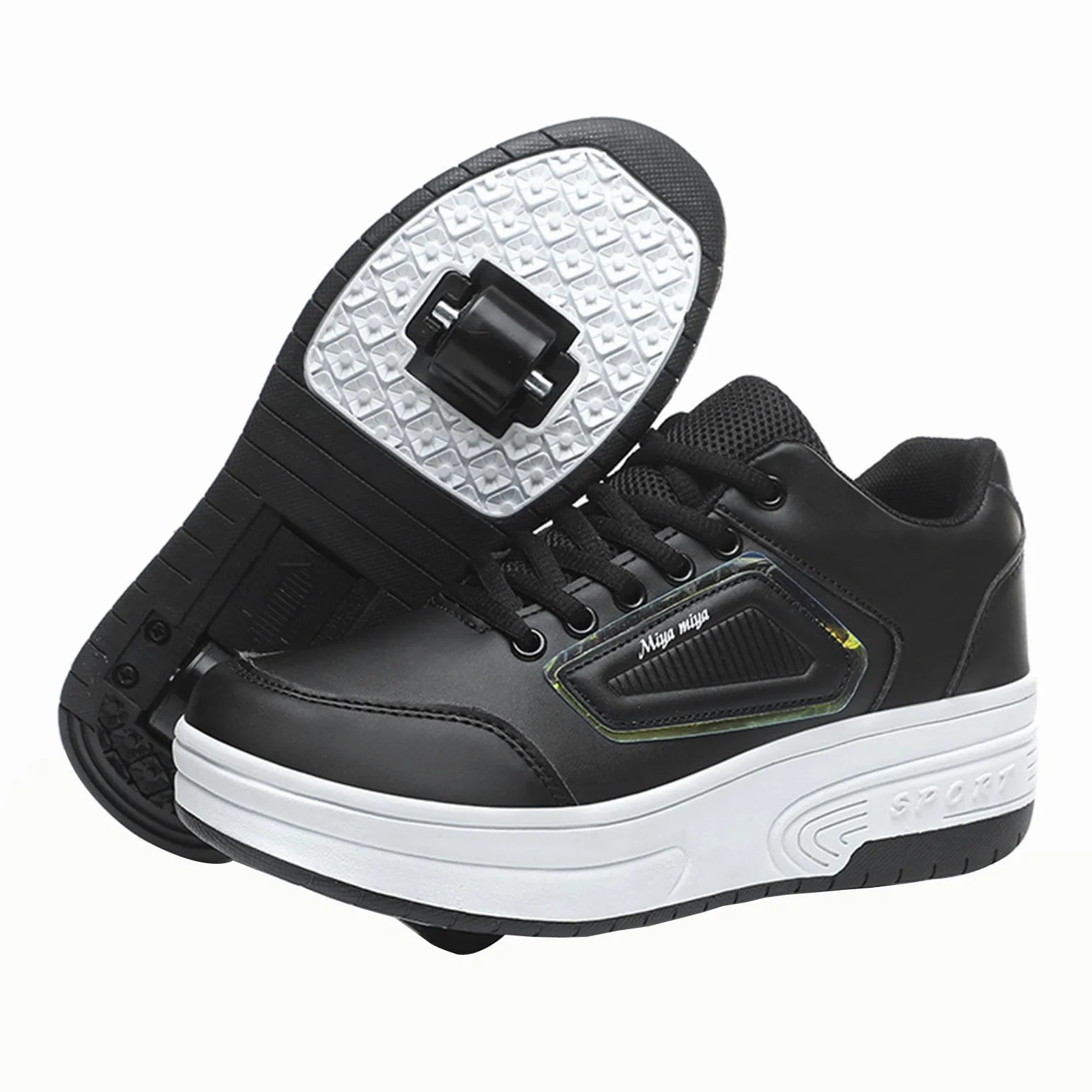 Mateju Patins à roulettes 2 en 1 Enfant Rétractable avec 2 roulettes Chaussures de Skateboard Réglables 30-42 EU