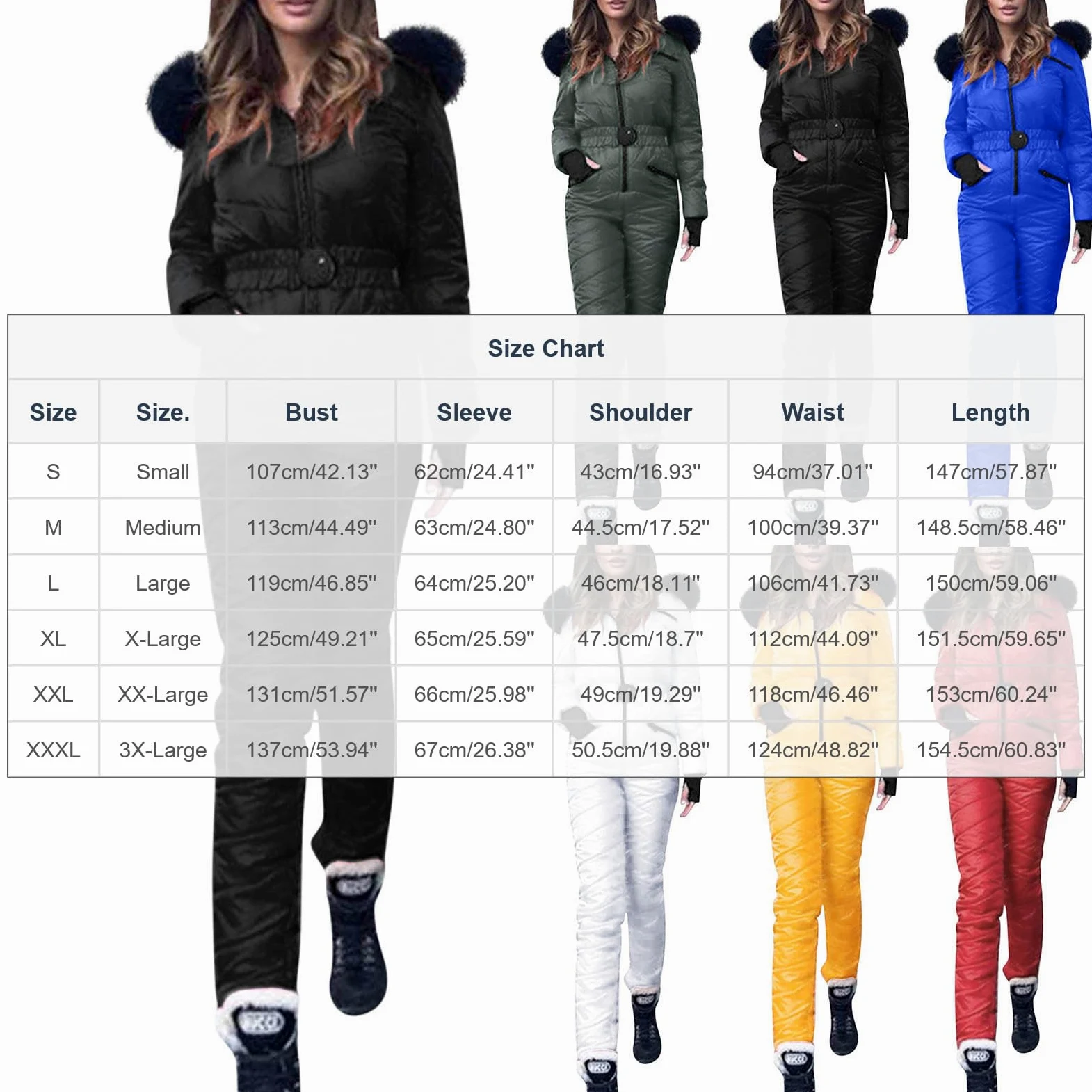YAOJIWANG Combinaison de Ski pour Femme Une Pièce Combinaison Thermique Coupe-Vent Tenue Chic et Élégant Sweat avec Capuche Poches Vêtements de Extérieur pour Snowboard Ski Randonnée Sports