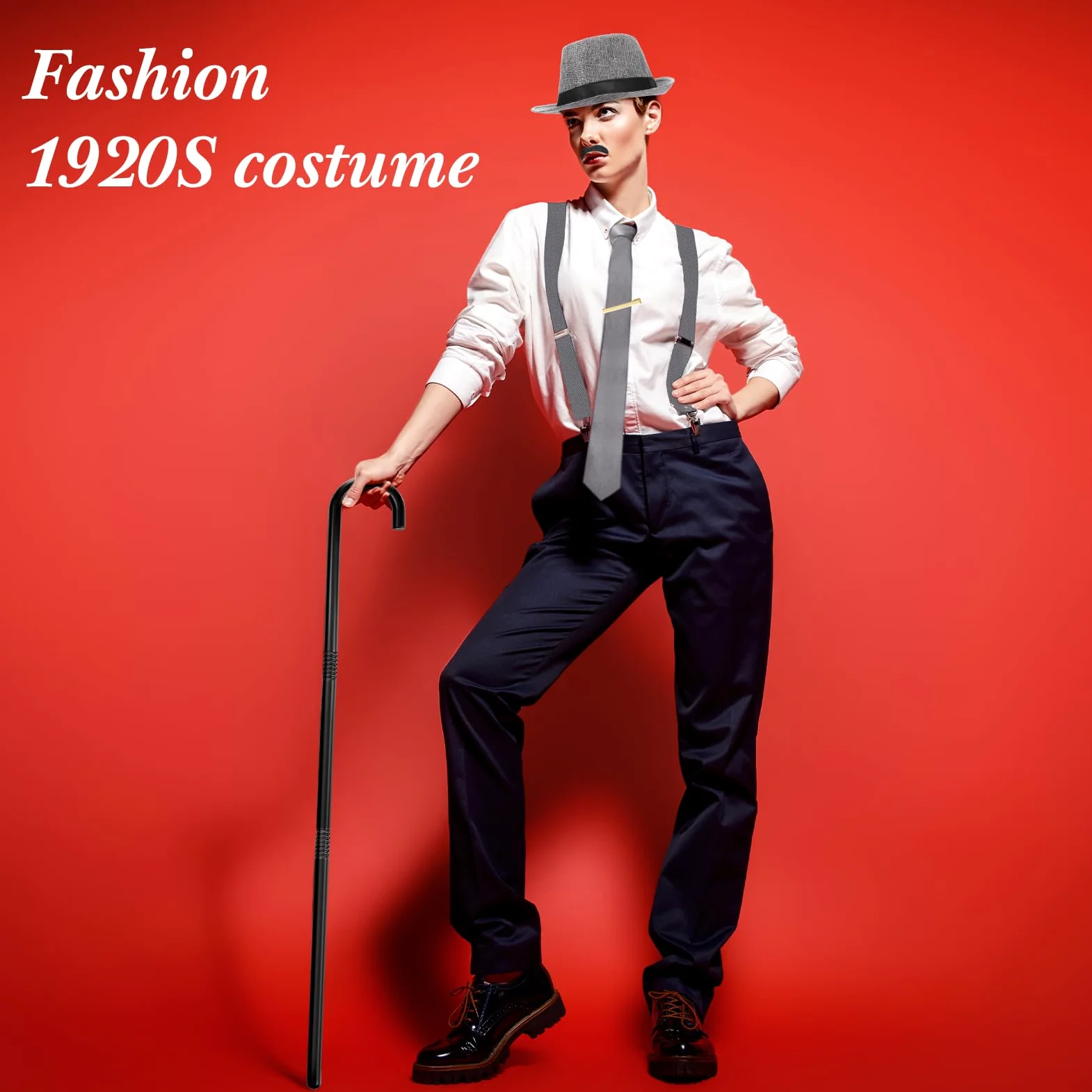 Hestya Tenue des Années 20 pour Homme avec Gilet Chapeau Fédora Bretelles Nœud Papillon Montre de Poche Vintage