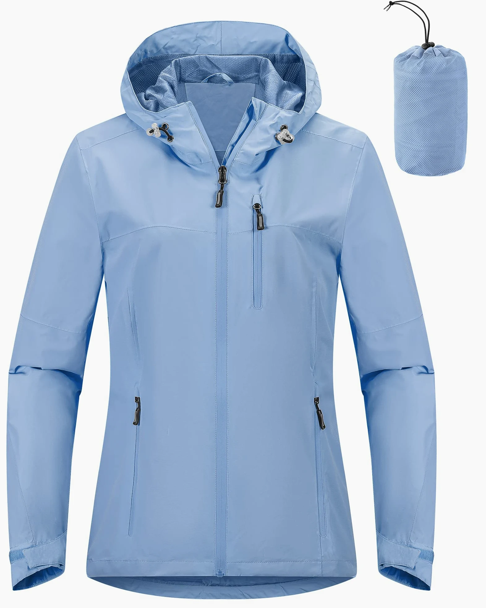 Outdoor Ventures Veste imperméable pour femme - Légère - Coupe-vent - Pliable - Veste de pluie pour l'extérieur, la course à pied, le golf, le cyclisme - Veste softshell avec capuche
