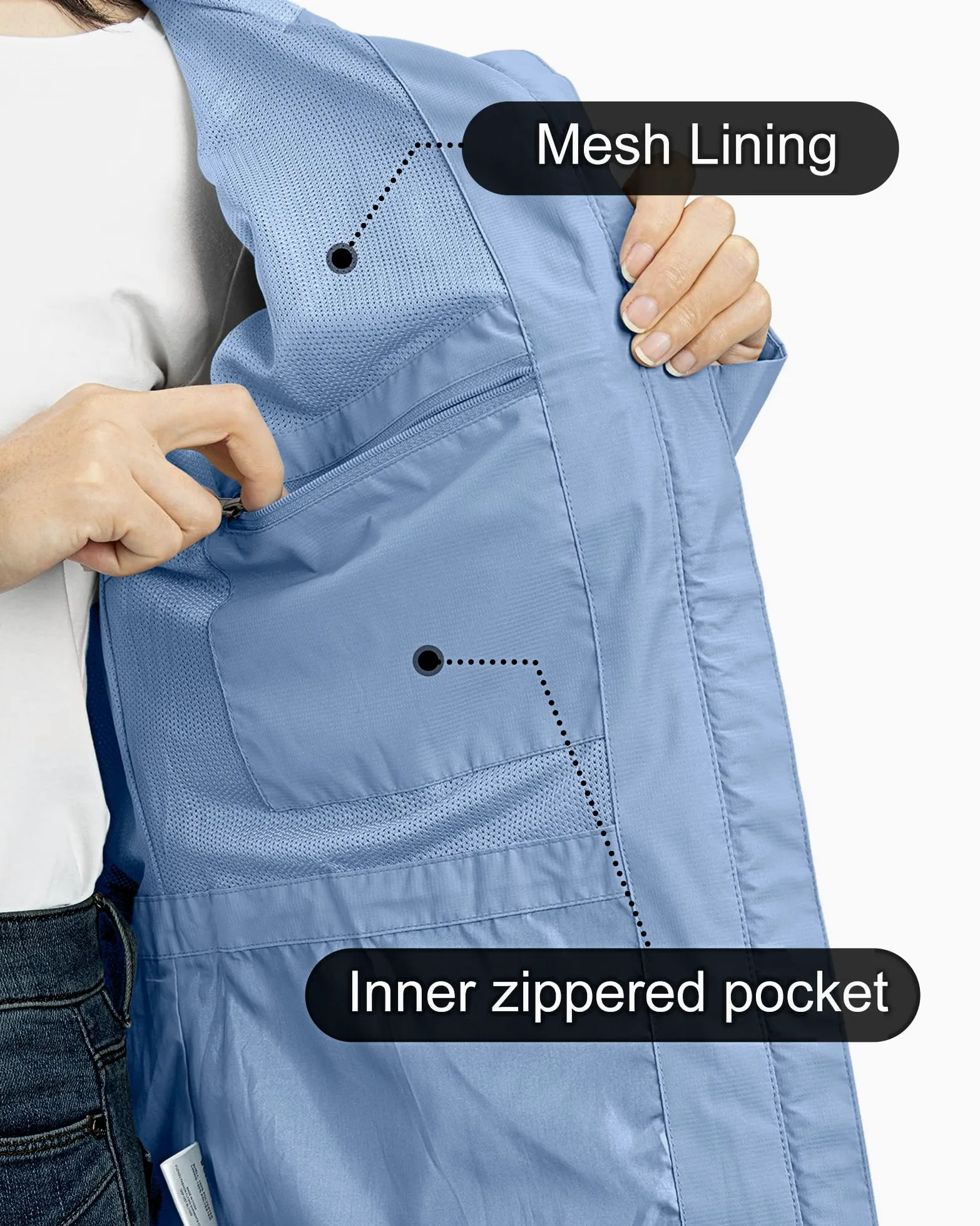 Outdoor Ventures Veste imperméable pour femme - Légère - Coupe-vent - Pliable - Veste de pluie pour l'extérieur, la course à pied, le golf, le cyclisme - Veste softshell avec capuche