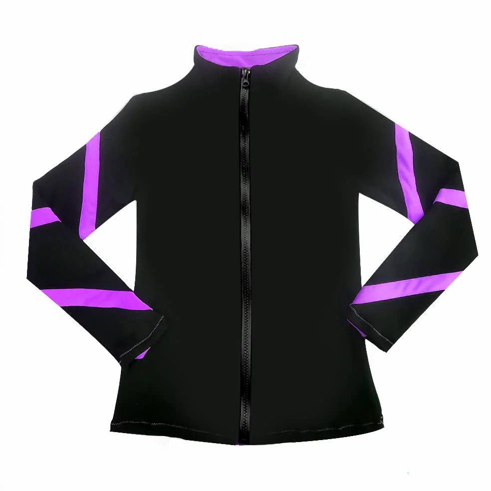 LIUHUO Vestes de patinage sur glace pour filles Femmes Rayures Entraînement Pratique Patinage artistique Tops Coûts Polaire