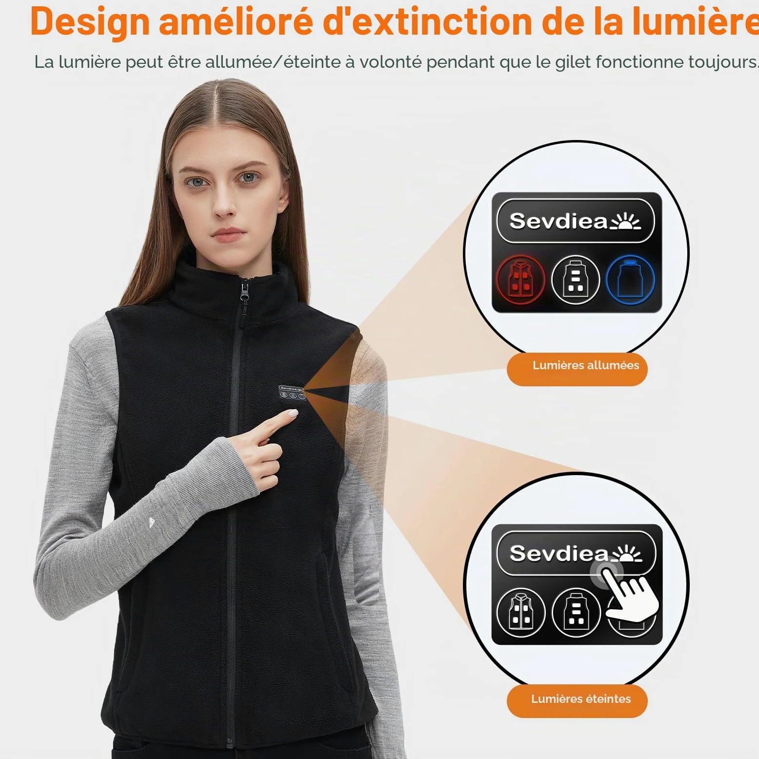 Gilet Chauffant Femme avec Batterie Incluse de 16000mAh 7.4V, Gilets Chauffant Polaire avec 9 Zones Chauffantes pour Hiver, Gilet Chauffants pour Sports en Plein Air-M