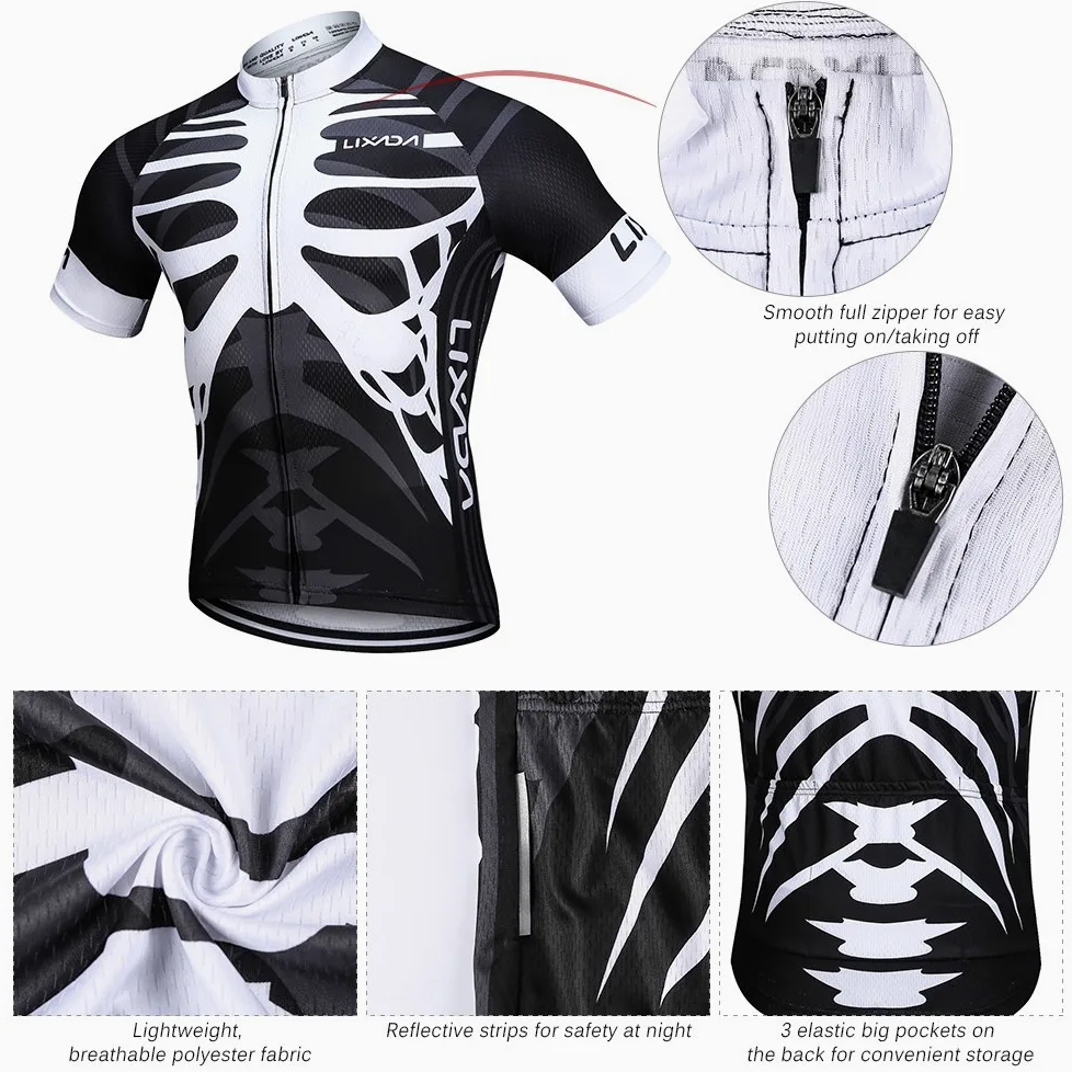 Lixada Hommes Femmes Cyclisme Maillot à Manches Courtes + Cuissard de 3D Padded Short Respirant