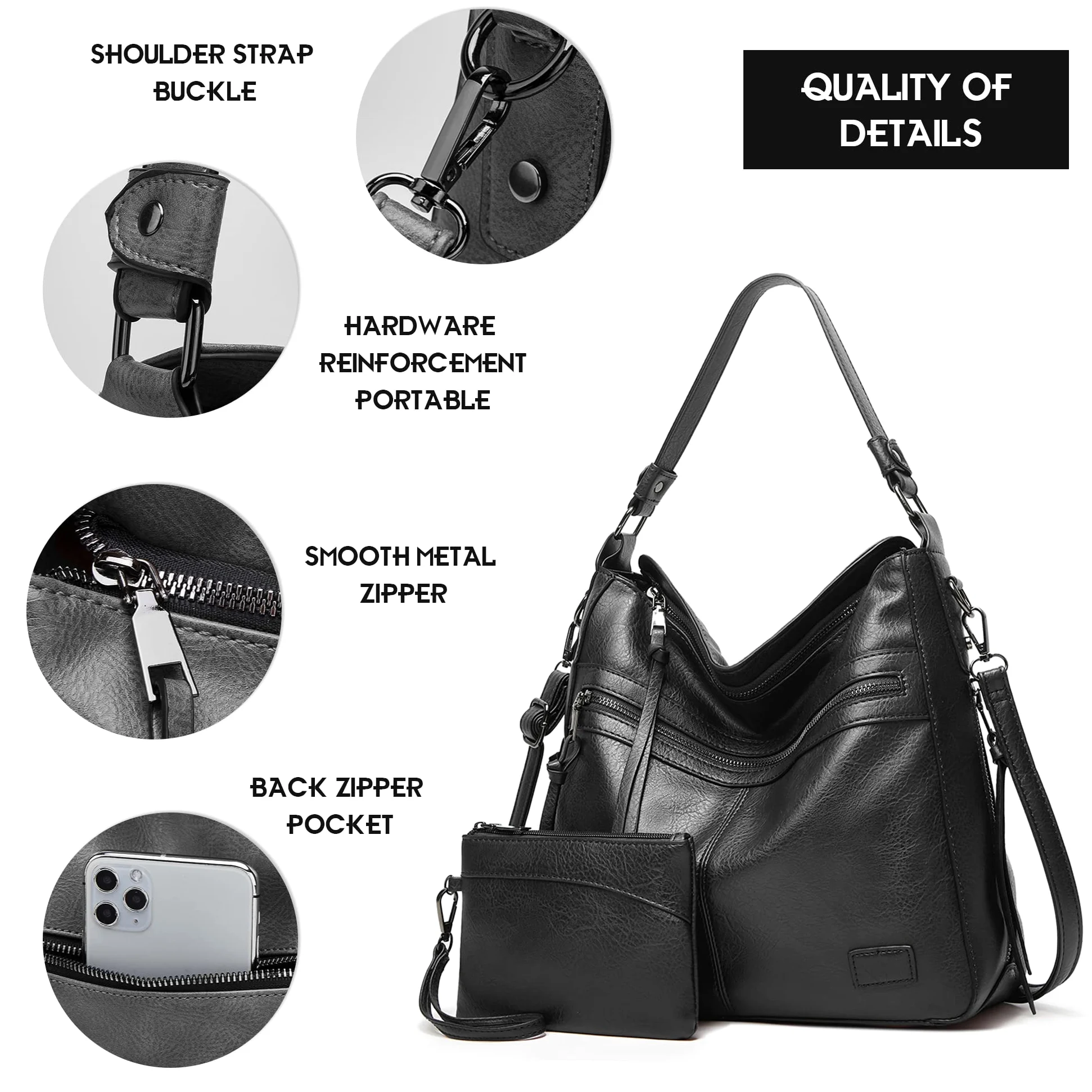 Sac à Main Femme Bandoulière Ensemble 2 Pièces PU Cuir Sac Cabas Fourre Tout élégant Design pour Travail,Voyage,Shopping