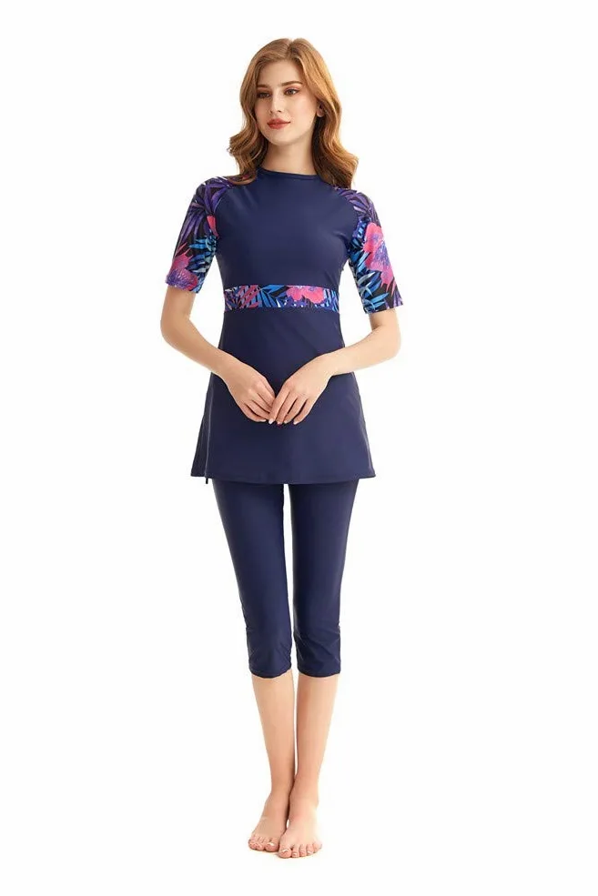Maillot de Bain Modeste à Manches Courtes pour Femme avec Protection Anti-irritations