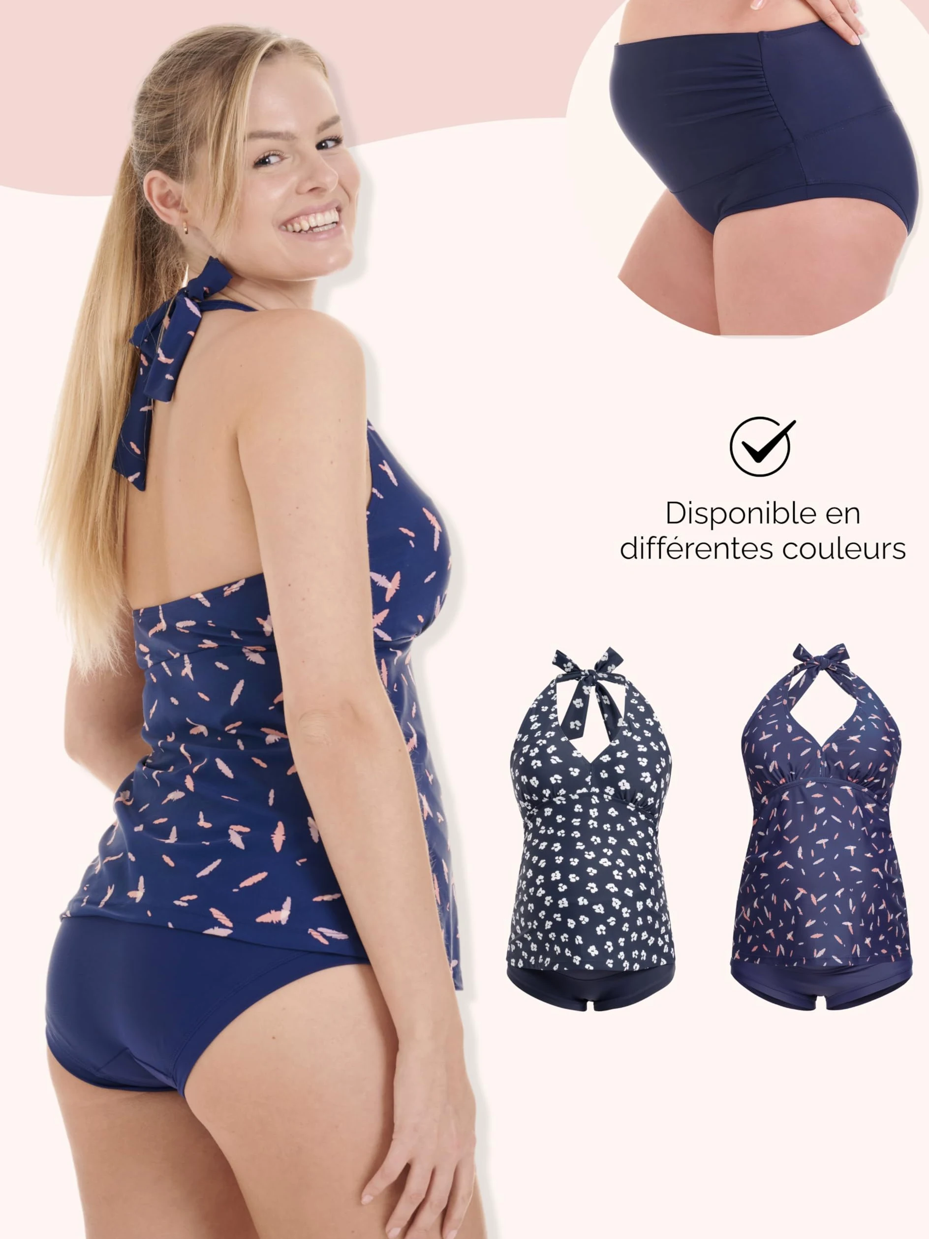 Herzmutter Maillot de Bain de Maternité - Tankini de Grossesse - Dos Nu - Tankini de Maternité - Maillot de Bain pour Femmes Enceintes - Protection UV - 2 Pièces - 7100