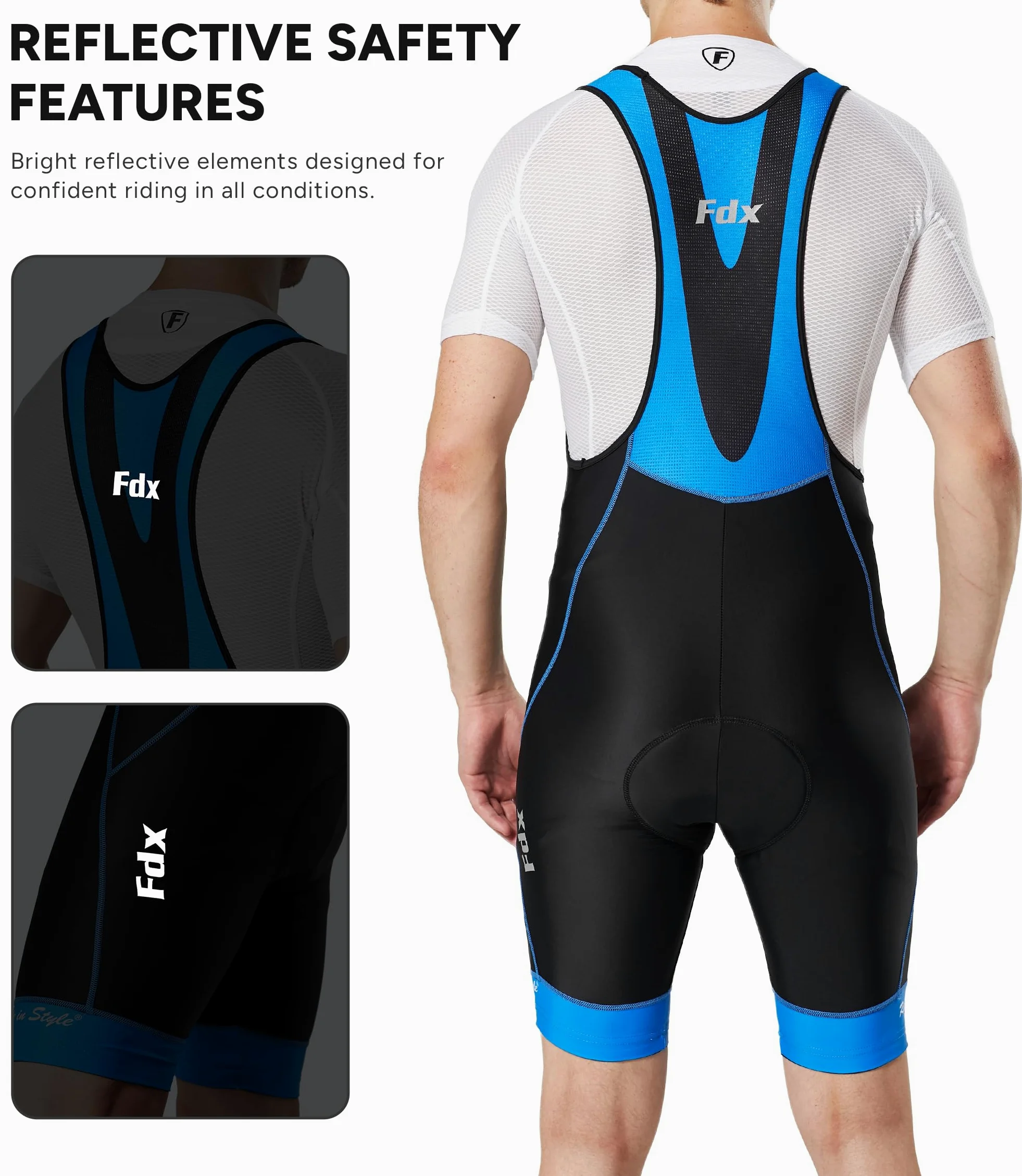 FDX Cuissard à Bretelles pour Homme, Cuissard de Cyclisme rembourré 3D avec Bretelles en Mesh, Poche zippée et Bandes antidérapantes aux Cuisses, vêtement de Cyclisme d'été Respirant