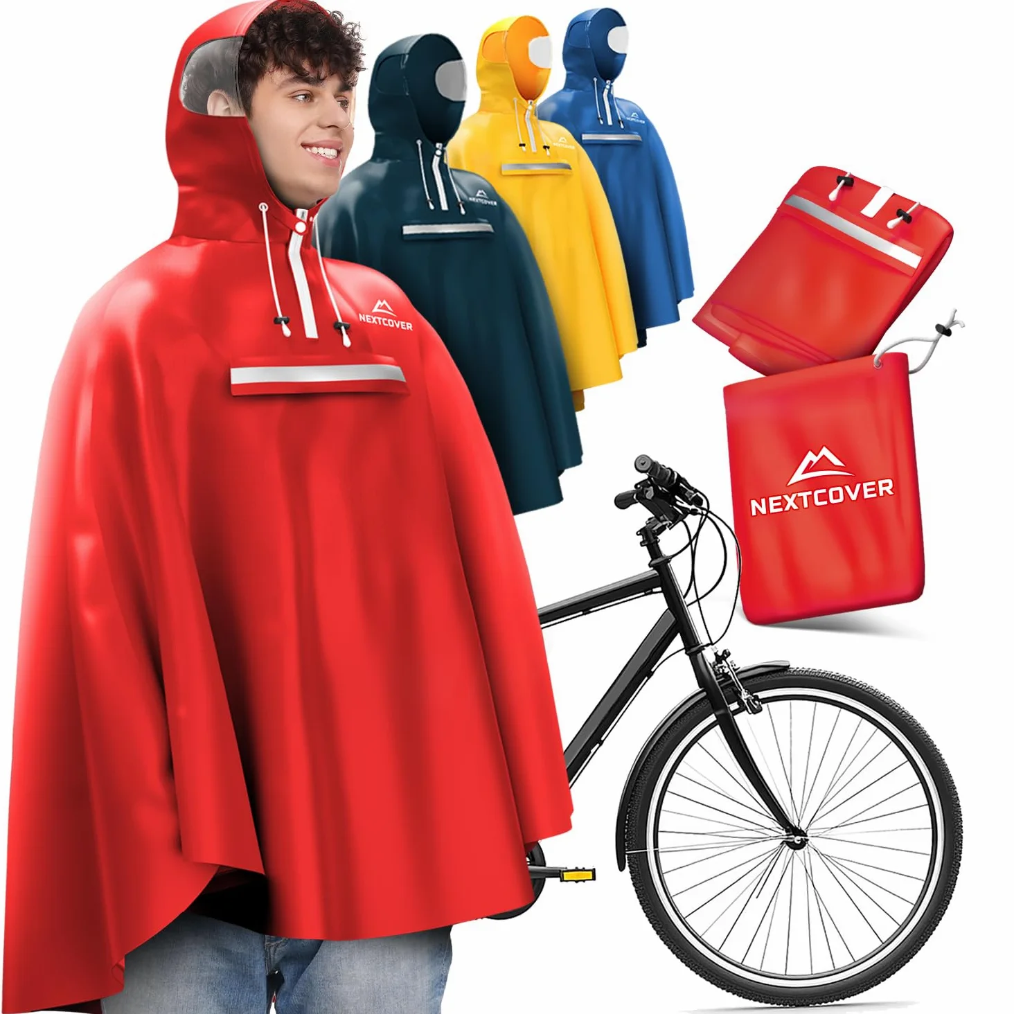 NEXTCOVER Poncho de pluie de vélo pour homme et femme – Avec technologie [AquaShield 2.0] I Poncho de pluie, cape de pluie de vélo, poncho de pluie, poncho de pluie pour homme, cape de pluie pour