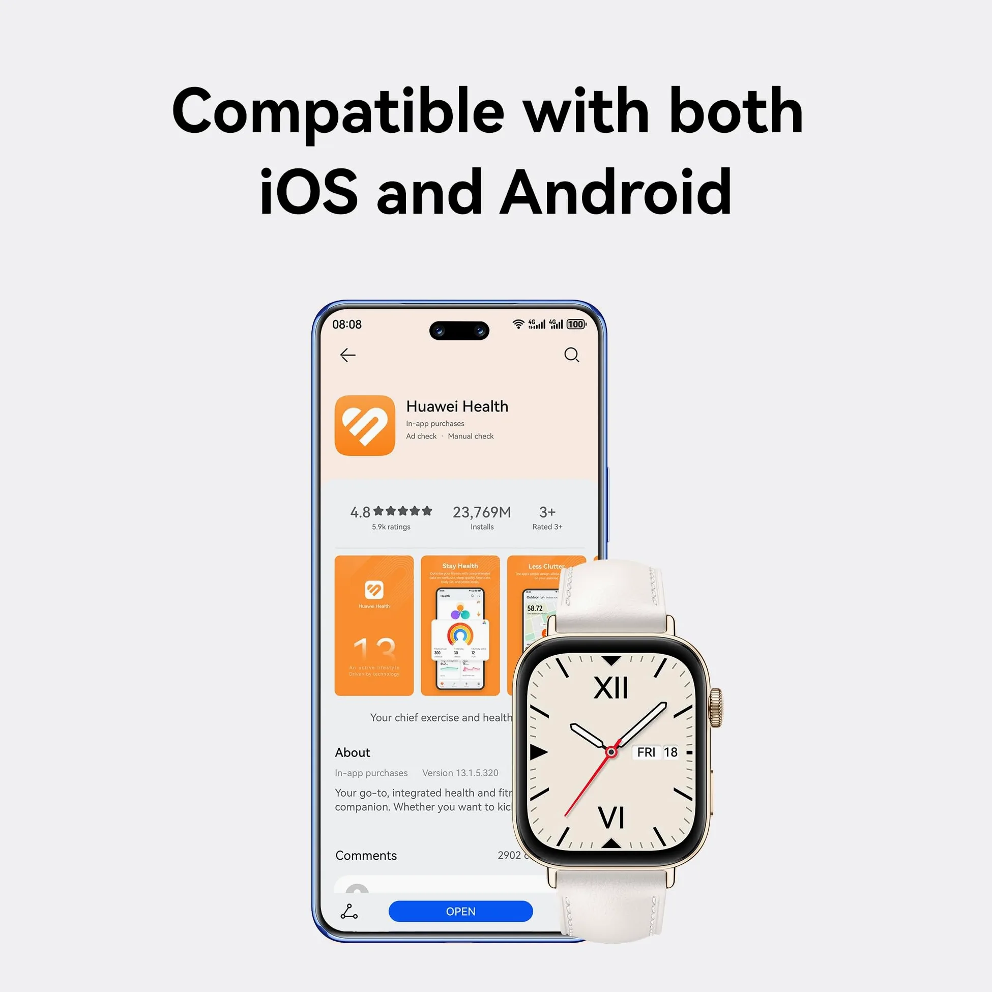 HUAWEI Montre FIT AMOLED 3,2 cm, design ultra fin, gestion intégrale de la condition physique et de la santé, autonomie de batterie durable, compatible avec iOS et Android