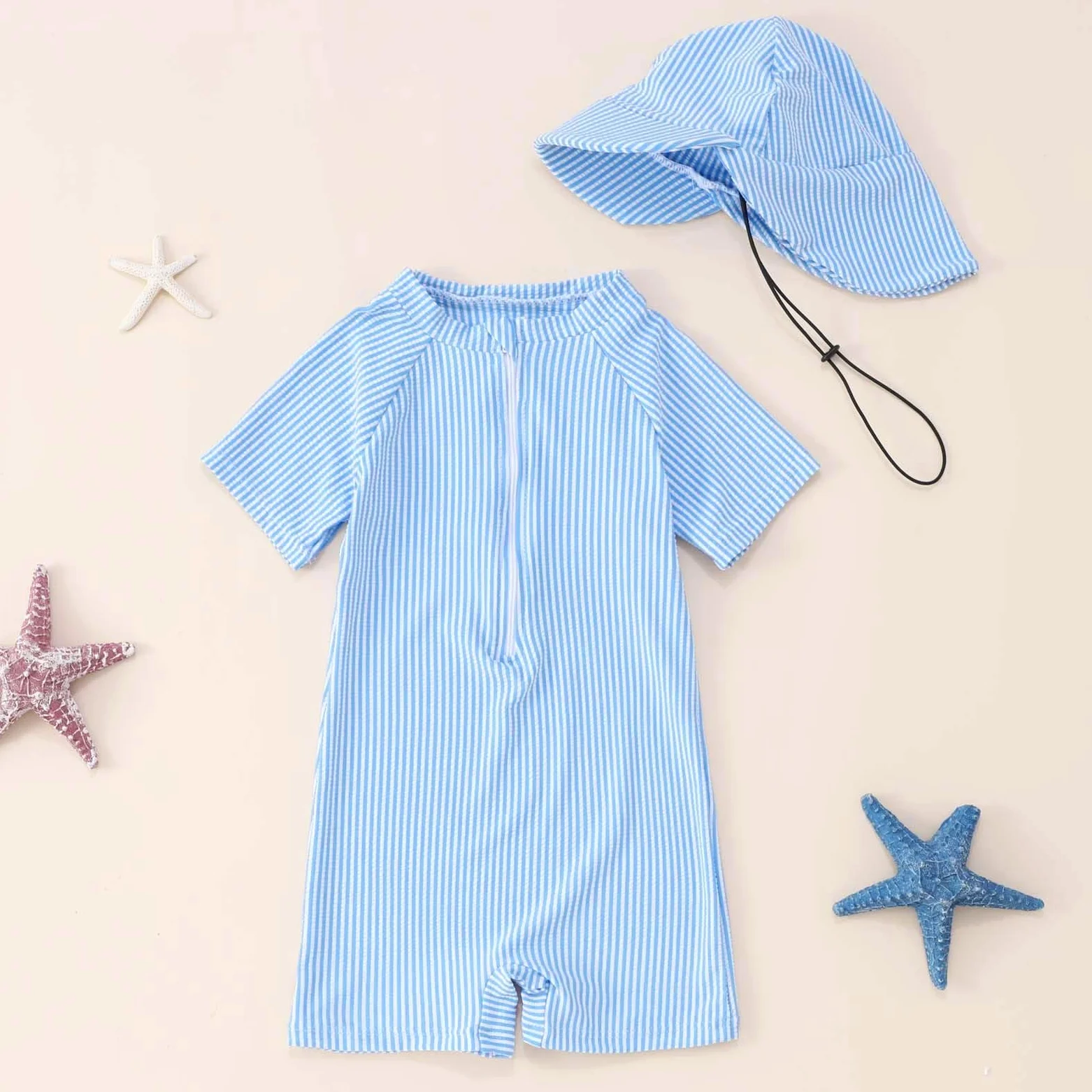 Générique Maillot de Bain bébé garçon Bonnet intégré Natation Plage été Piscine Tout-Petits 0-3 Ans Confortable Respirant