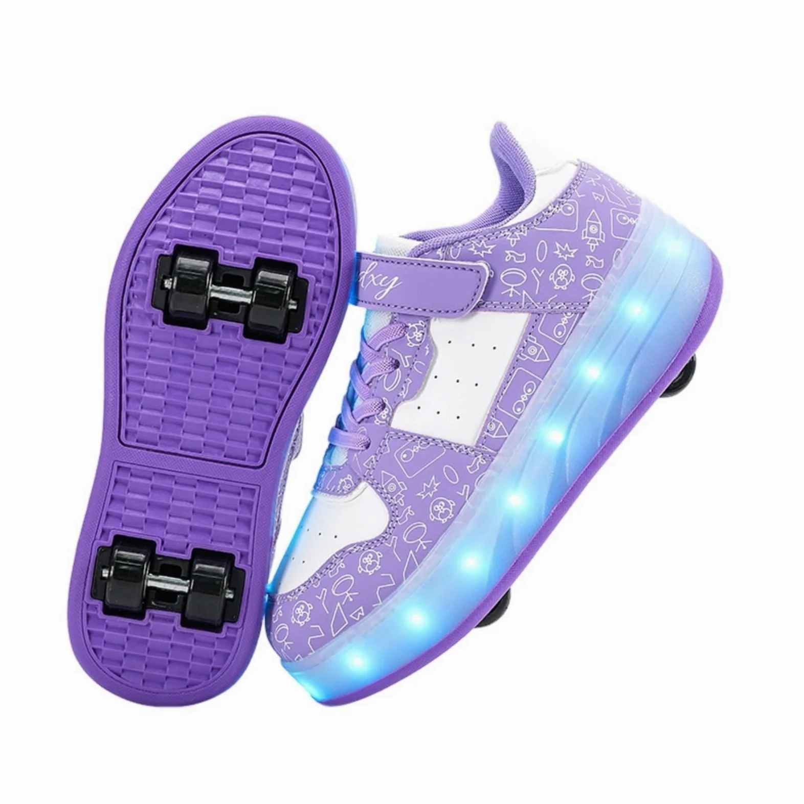 Patins à roulettes Lumineuses pour Enfants Débutants, Basket à Roulettes avec Crochet et Boucle
