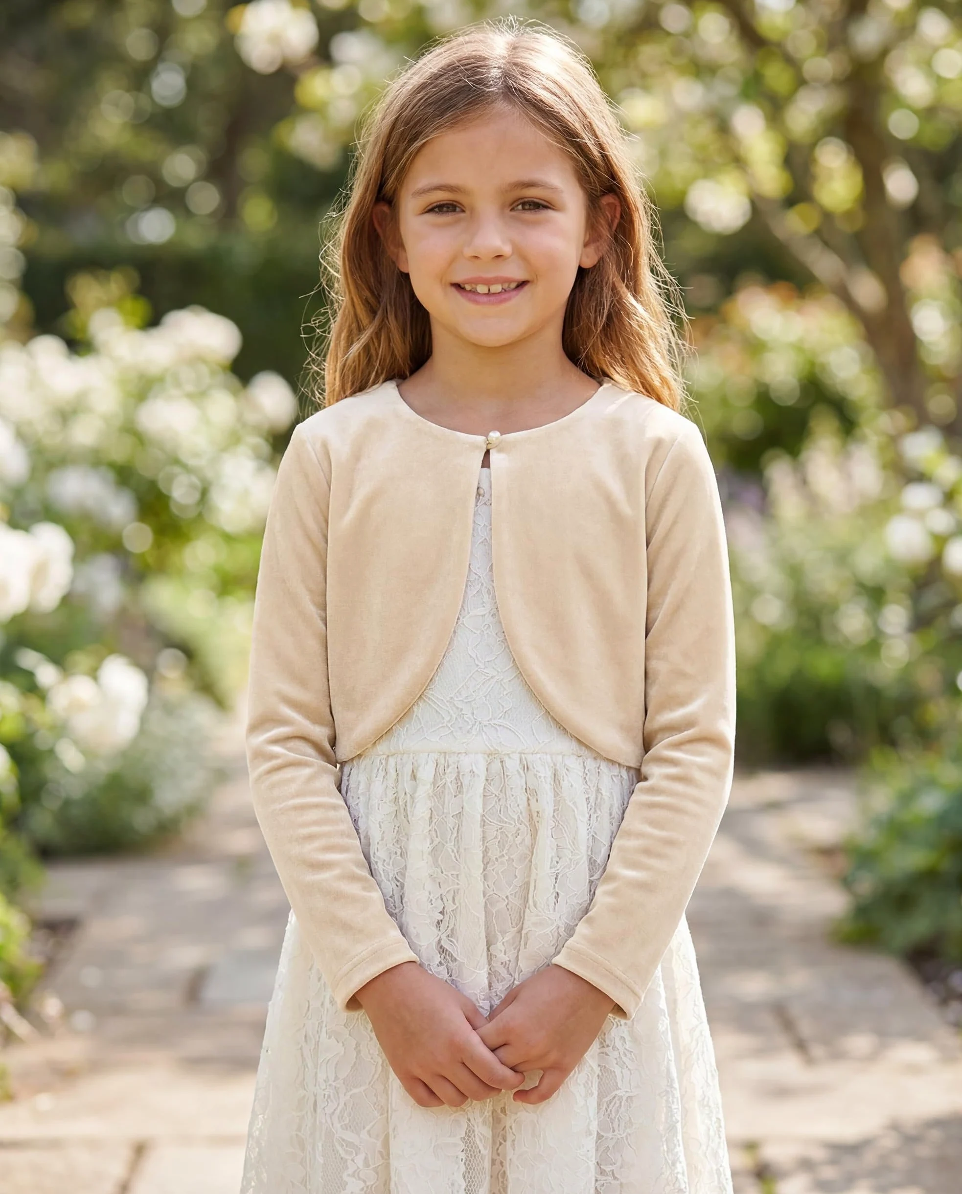 Bolerose Boléro Pull en Velours à Manches Longues pour Fille Enfant