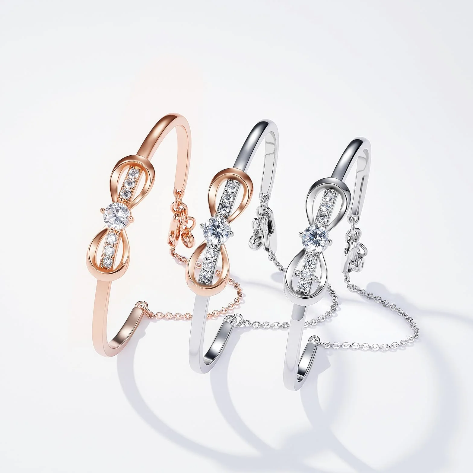 Plaqué or blanc 18 Carats et or rose nœud d'amour Infini Bracelet Femme, Bijoux Femme, Romantique Cadeau Femme-Idées Uniques pour Anniversaire, Fête des Mères, Saint-Valentin, Noël