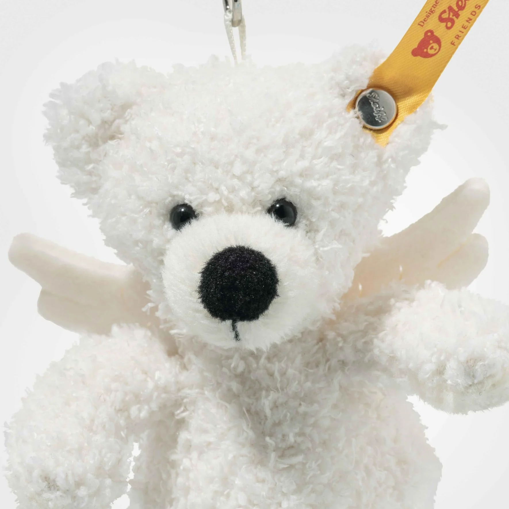 Steiff Pendentif en Forme d'ours en Peluche Lotte - 12 cm - Blanc - Ange Gardien - Porte-clés - en Peluche - Ailes d'ange en Feutre - Idée Lavable en Machine
