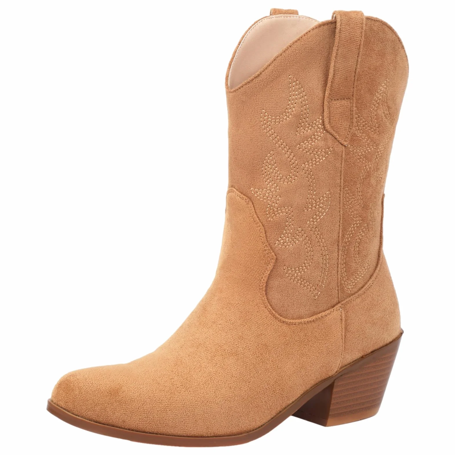 rismart Femme Western Bottes de Cowboy mi-mollet Brodée Chaussures de Cowgirl