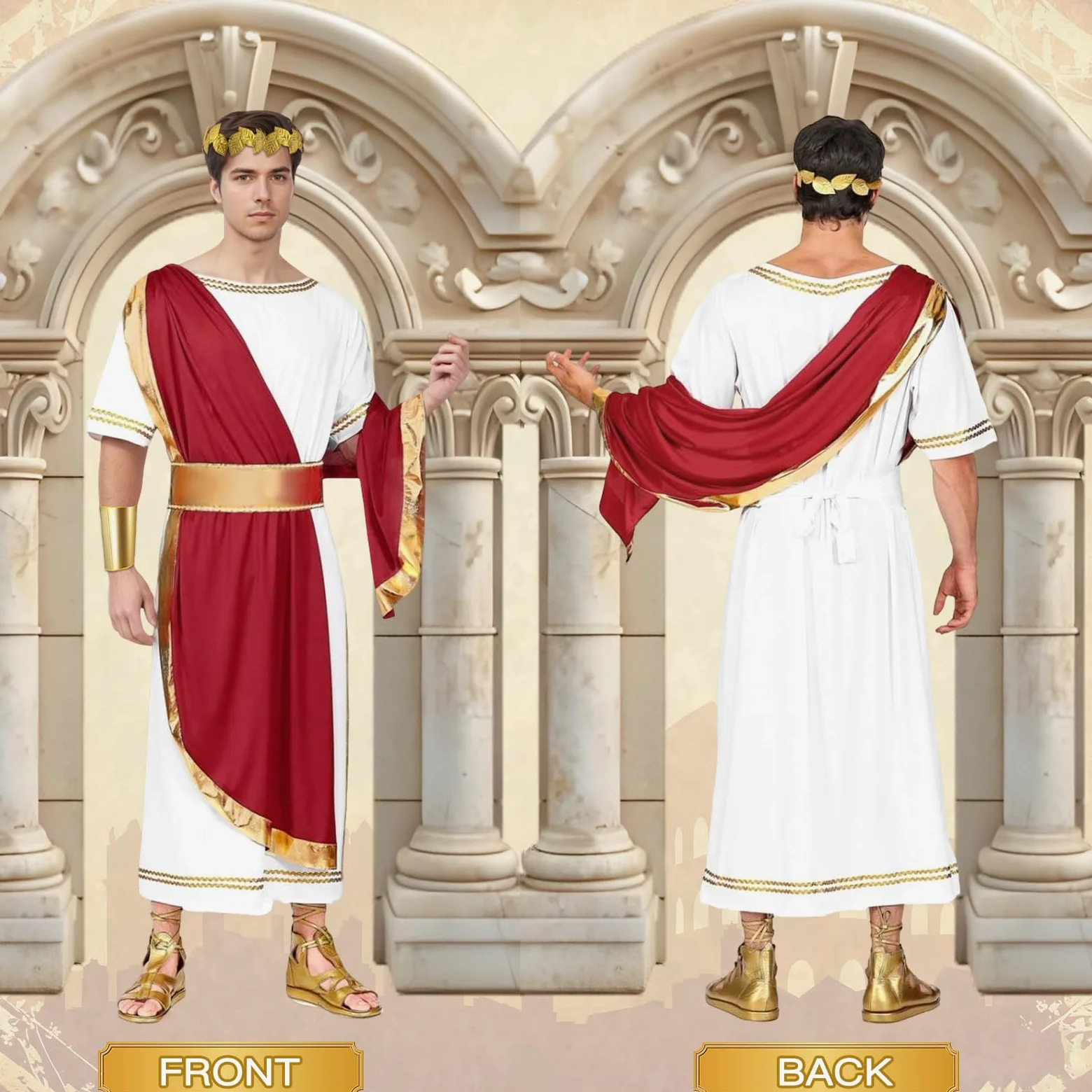 Costume Romain pour Homme, Costume de Dieu Grec pour Homme avec Toge Romain, Bandeau, Bandoulière, Déguisements de Carnaval pour Adultes, Costume Romain pour Fêtes Carnaval Halloween